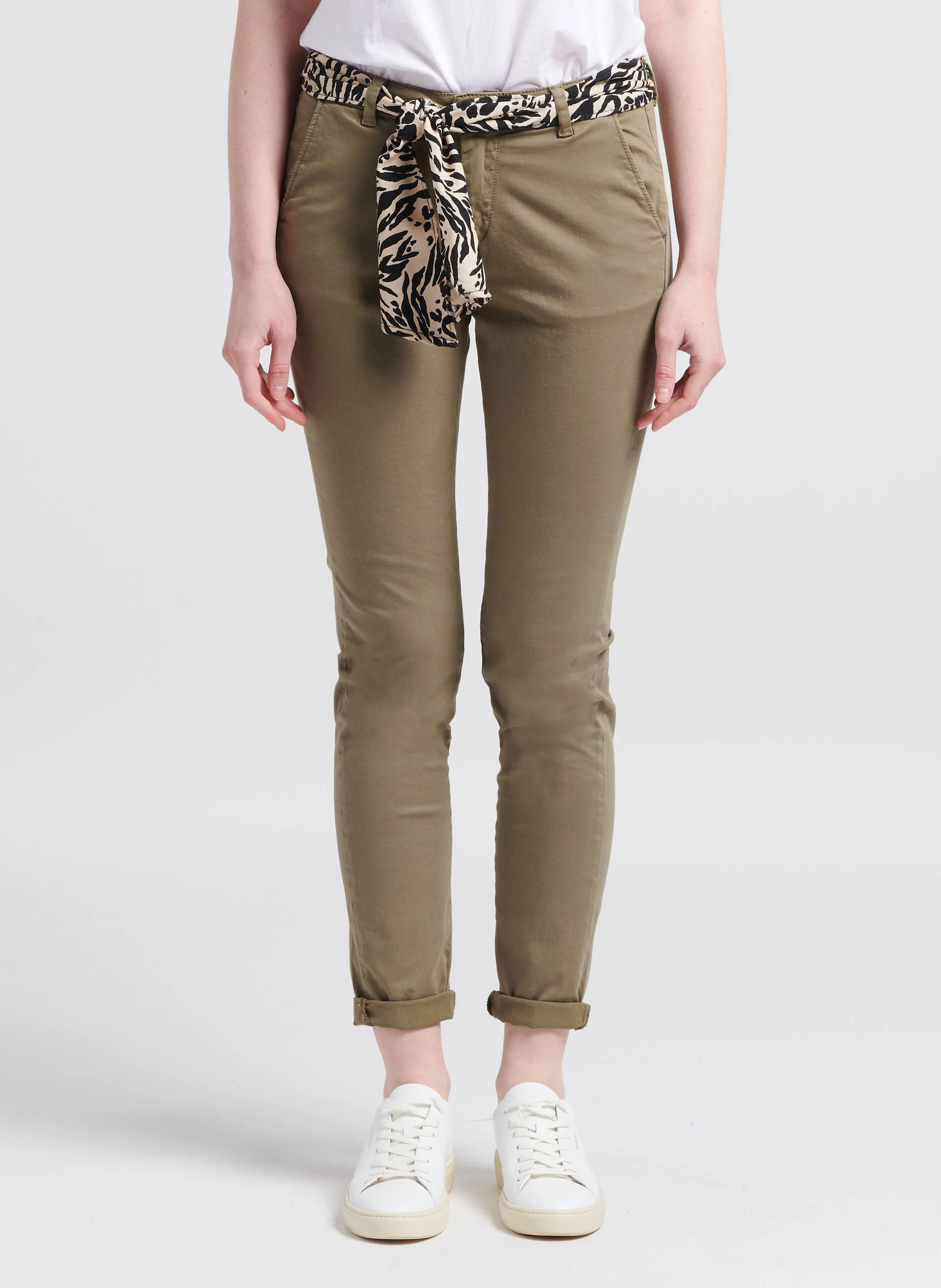 Pantalon chino ceinturé en coton | Vert