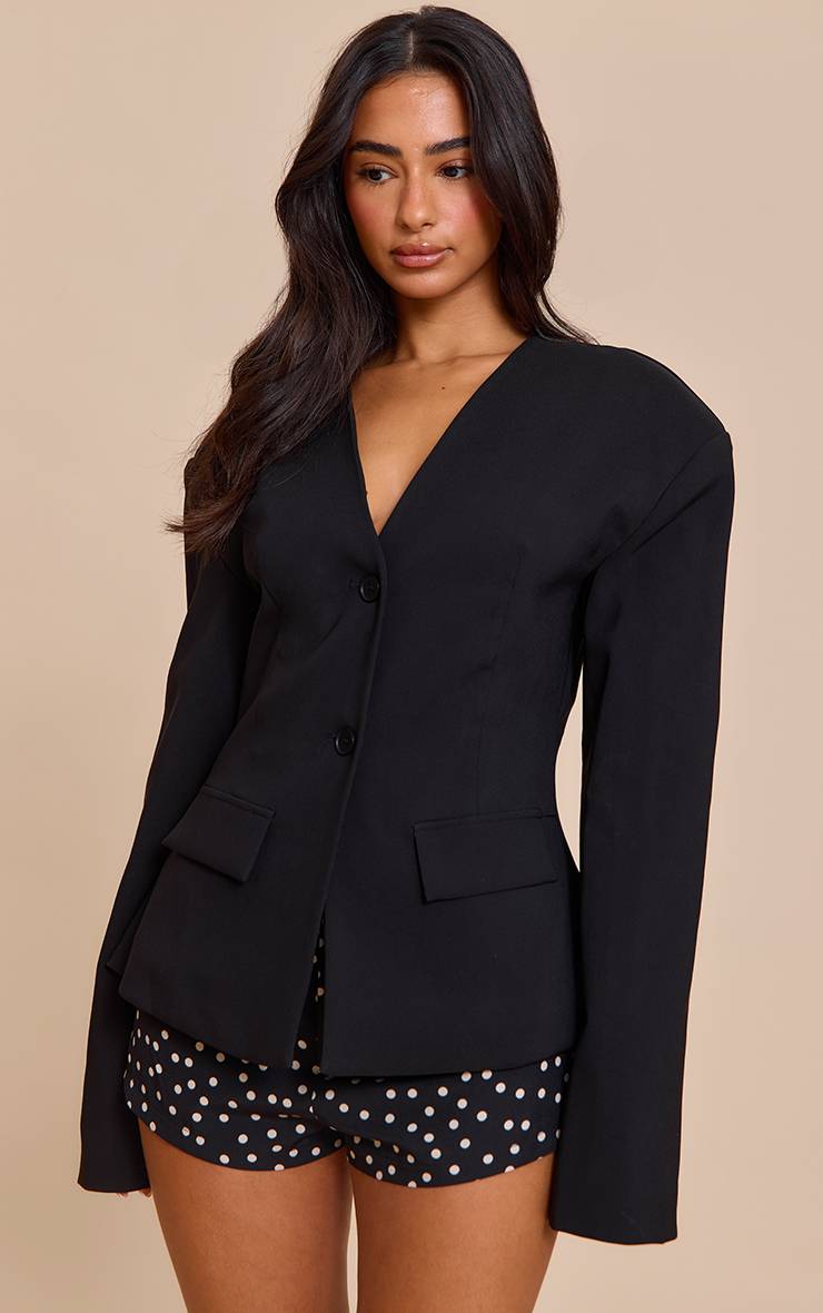 Noir Blazer Petite Taille Cintrée Épaules Tombantes