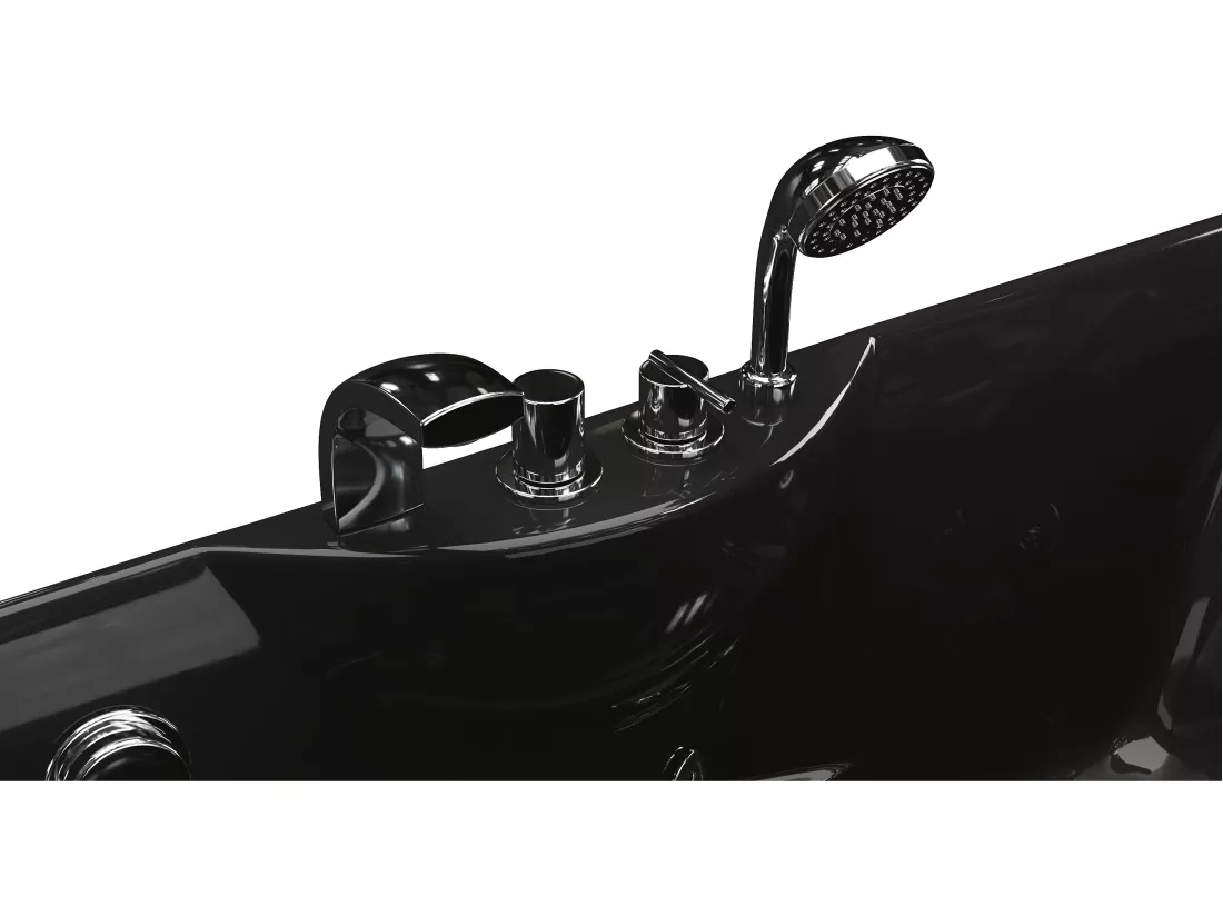 Baignoire balnéo noire - 1 place - 140L - 150 x 75 x 54,5 cm - Angle droit - GAVINO