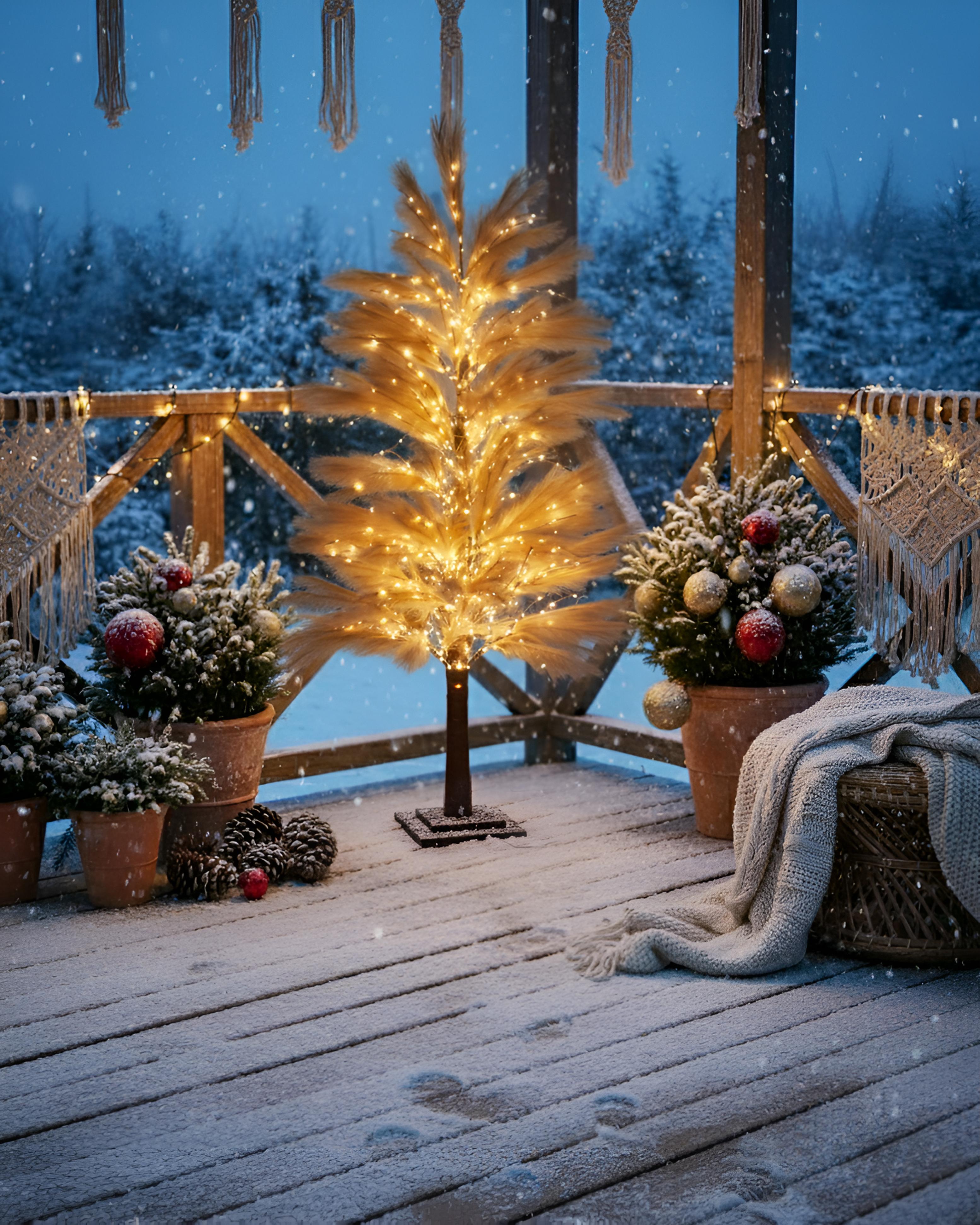 Buitendecoratie LED HAUGANES Kerstboom 190 cm Beige
