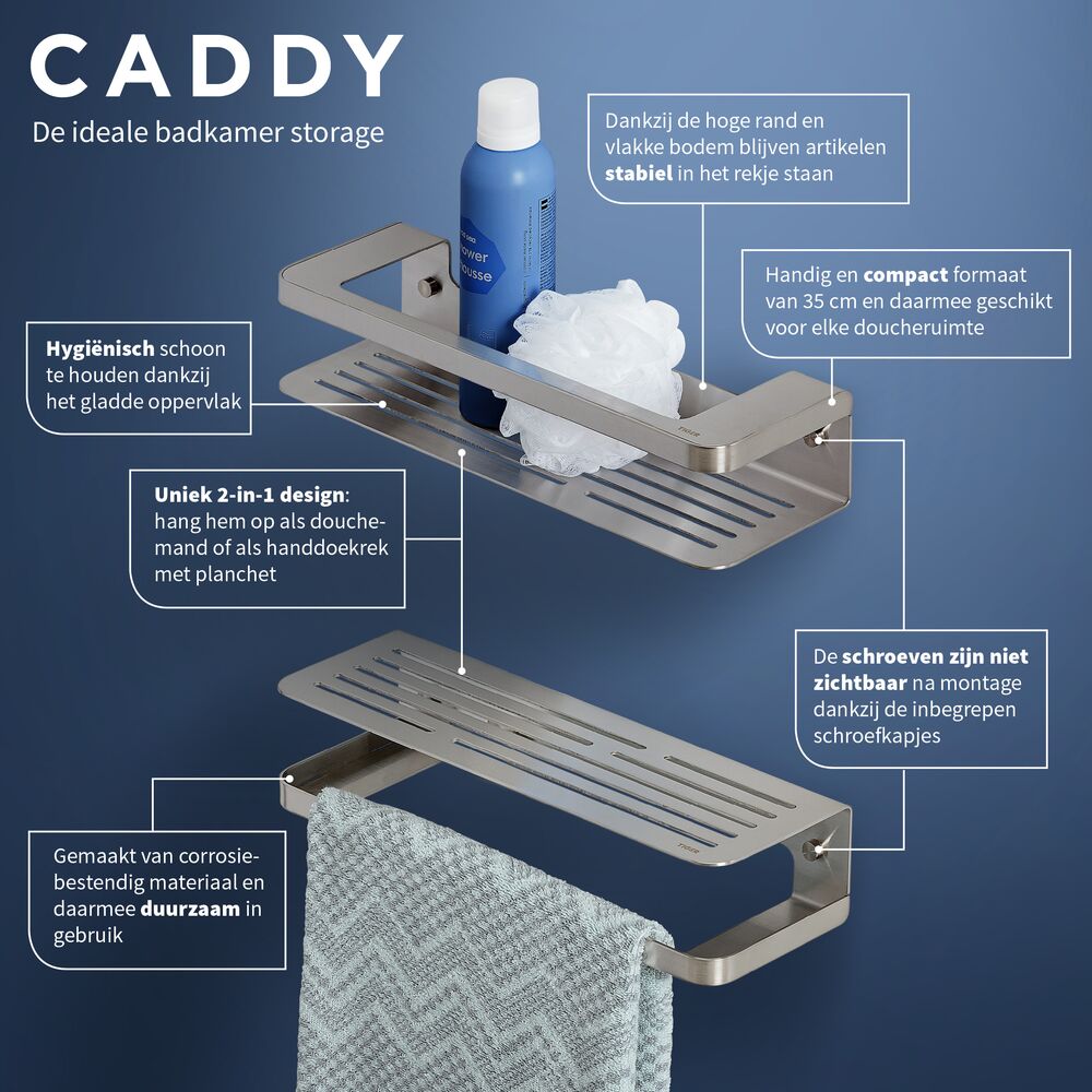 Tiger Caddy douchemand/handdoekrek 35cm RVS geborsteld