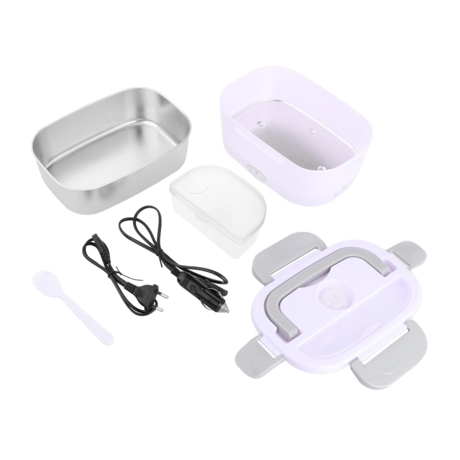 (6-tlg. Set) 1.5L Elektrische Lunch Box Wärme Behälter mit KFZ Anschluss - Pastell Lila / Grau