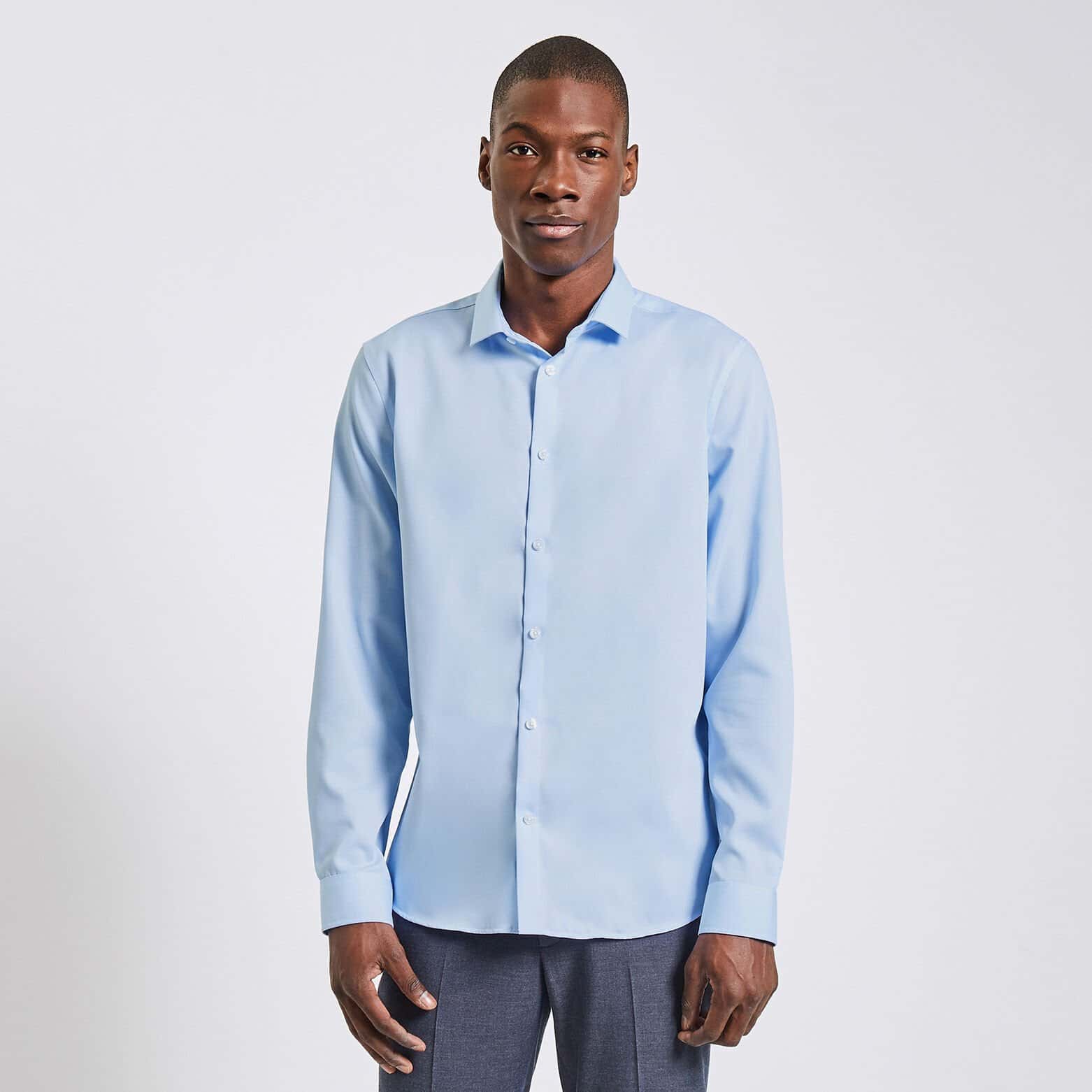 Chemise regular sans repassage unie coton Bleu clair