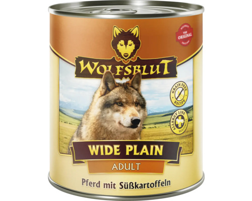 WOLFSBLUT Wide Plain Adult nat hondenvoer, paard met zoete aardappelen en waardevolle superfoods, graanvrij, glutenvrij, 800 g