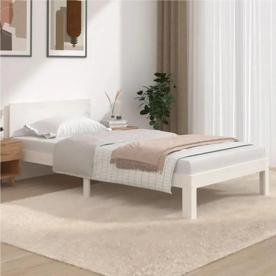 vidaXL - Bed frame met hoofdbord - Wit - Massief grenenhout - 100x200 cm