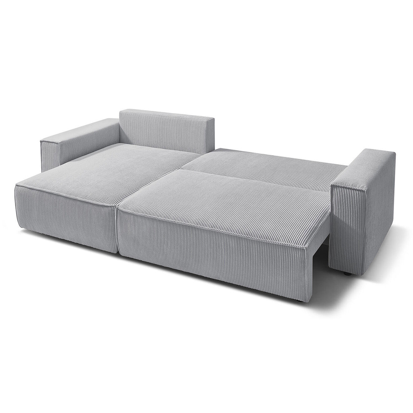 Bobochic Canapé d'angle convertible reversible Nihad en velours côtelé gris clair - 282x153 cm