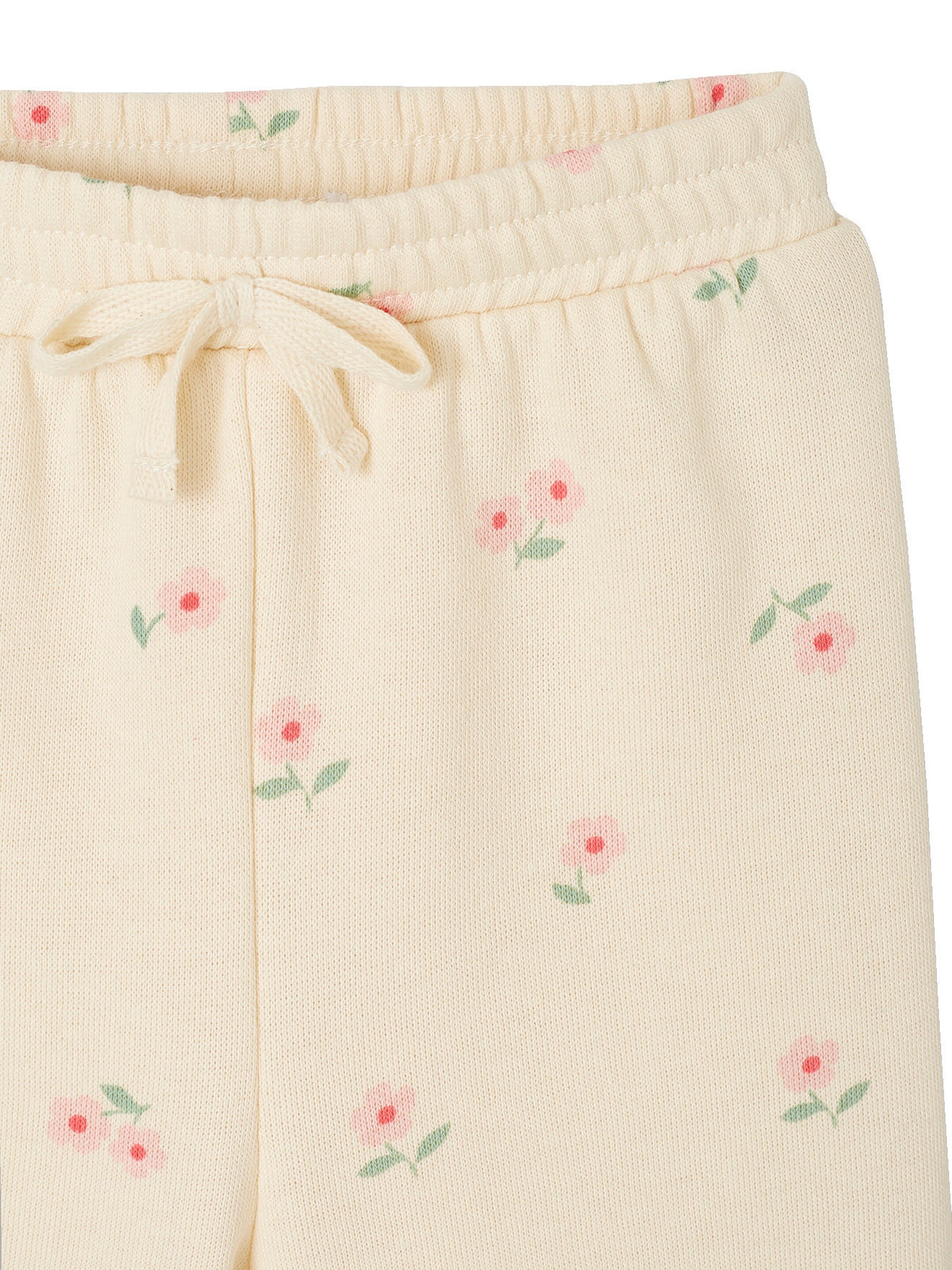 Vertbaudet Weite Baby Sweathose mit Blumen und Recycling-Polyester vanille