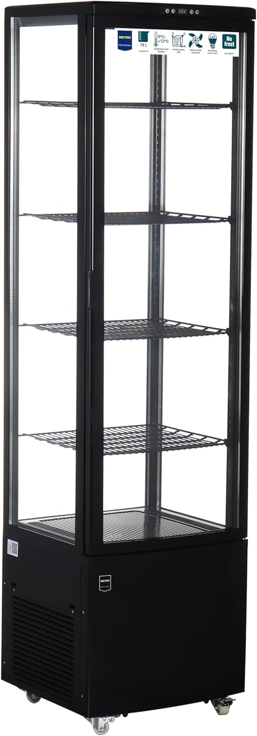 METRO Professional Panorama Kühlvitrine GGC3270B, Kunststoff/Glas, 270 L, 4 verstellbare Einlegeböden, LED-Innenbeleuchtung, Schwarz