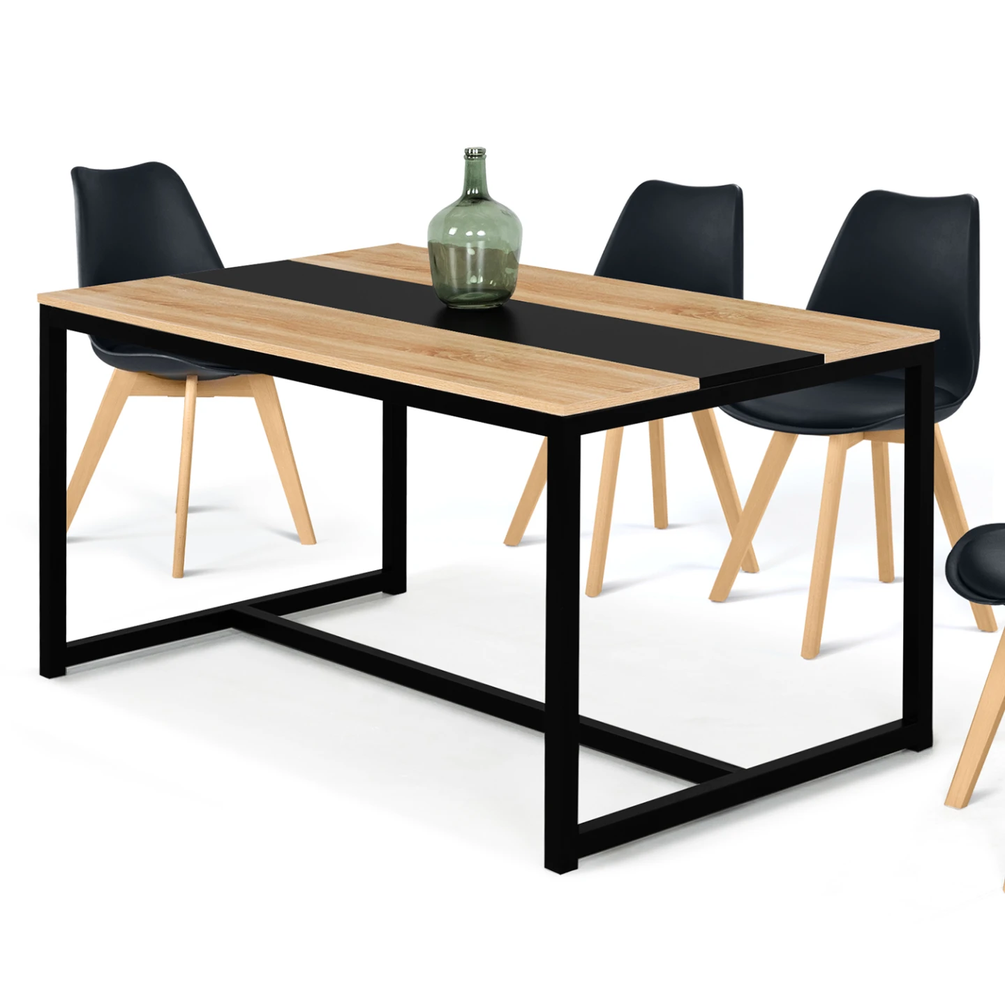 Table à manger rectangle DOVER 8 personnes bande centrale noire design industriel 150 cm