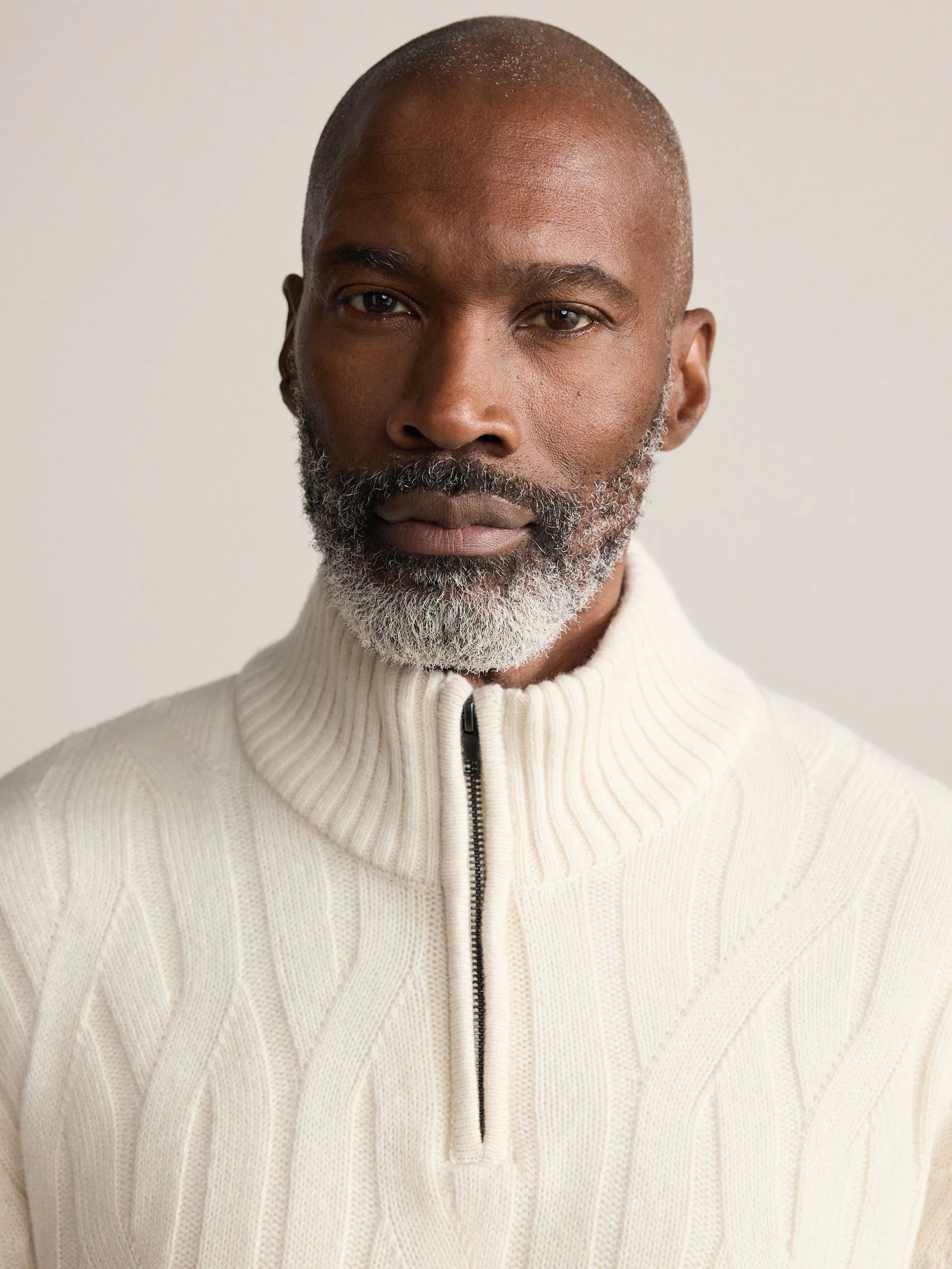 Ecru wit - Regular Fit Signature 100% Lambswool Cable Quarter Zip Neck Jumper