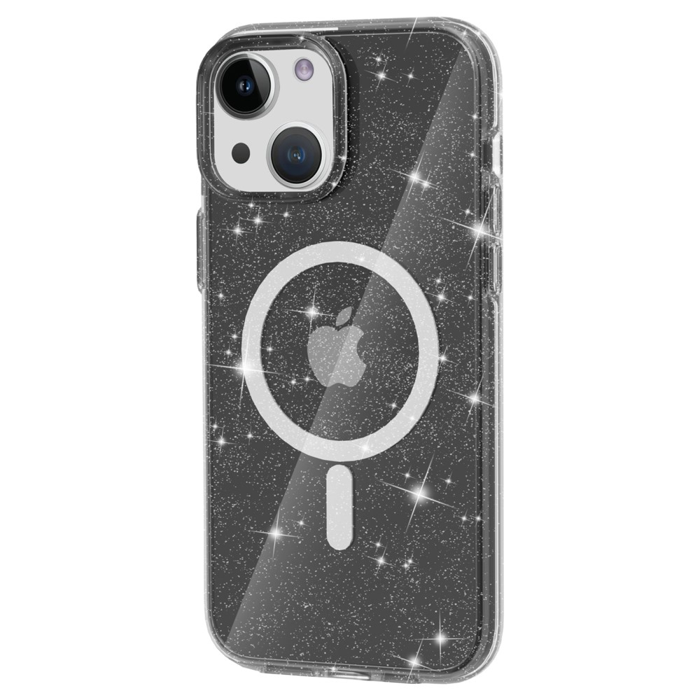 iPhone 15 MagSafe Hybrid Hardcase Hülle mit TPU Bumper Glitzer Design - Schwarz / Transparent