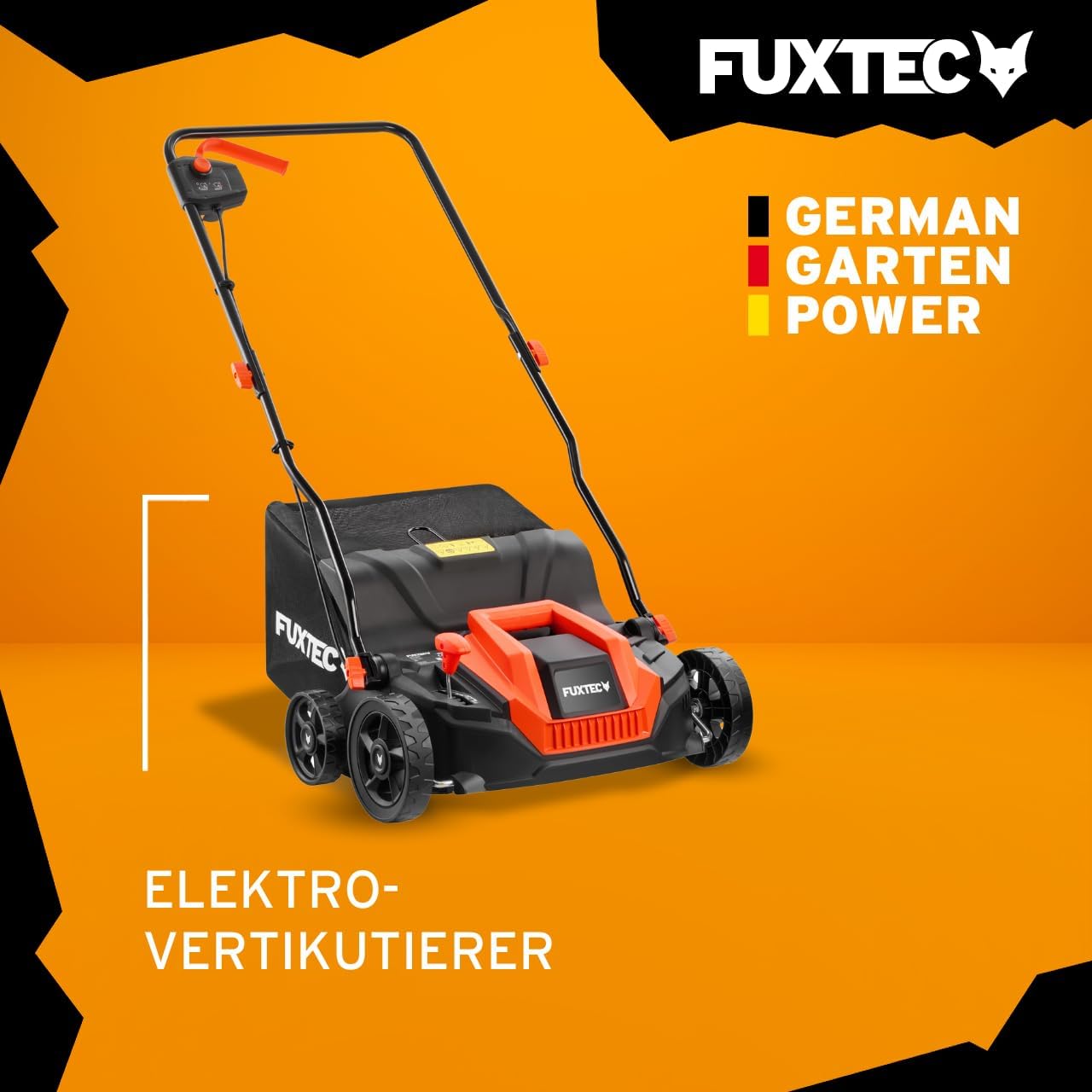 FUXTEC Elektro-Vertikutierer FX-EV320ECO, Rasenlüfter mit 1300 Watt Power, 32 cm Arbeitsbreite und Tiefeneinstellungen von -12 bis +10 mm, 40 L Grasfangkorb