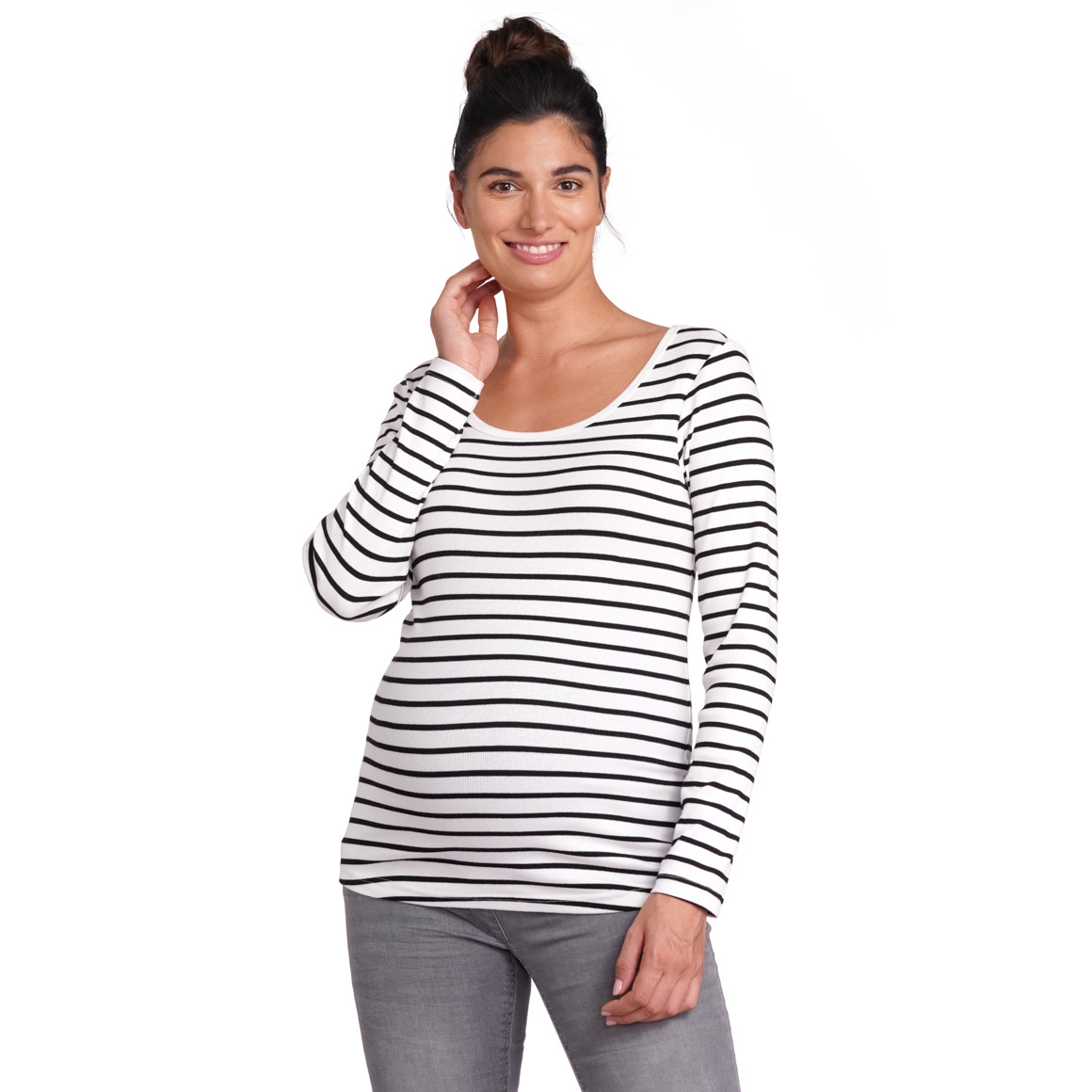 Gina Mama Damen Umstands-Langarmshirt im Ringel-Look weiss / schwarz