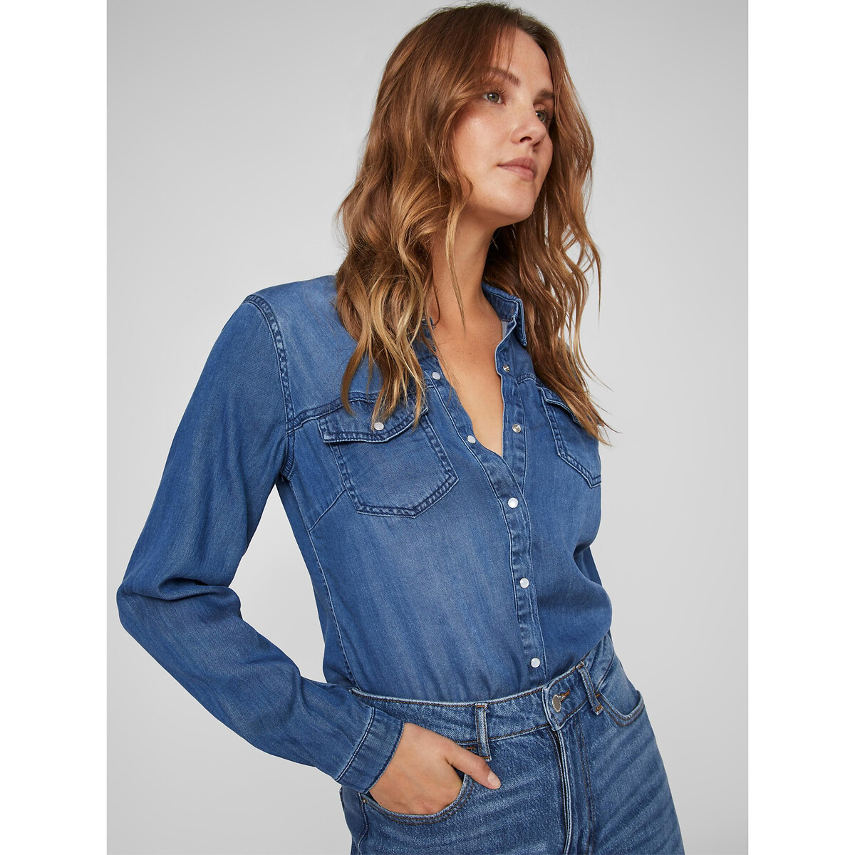 VILA<br>Camisa jeans de manga comprida