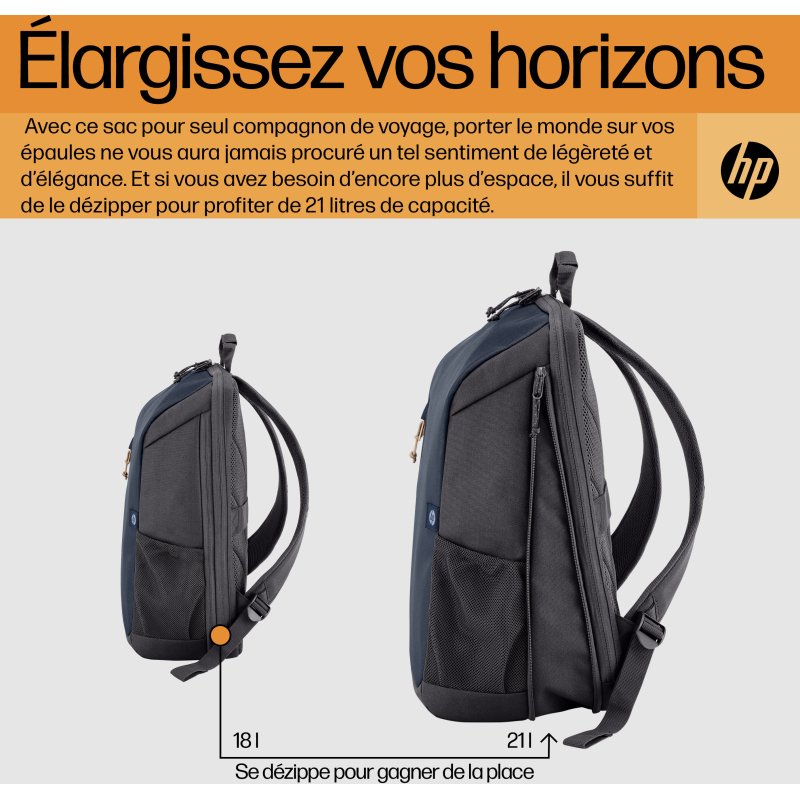 HP Sac à dos pour ordinateur portable 15,6 pouces Travel 18 litres (bleu nuit)