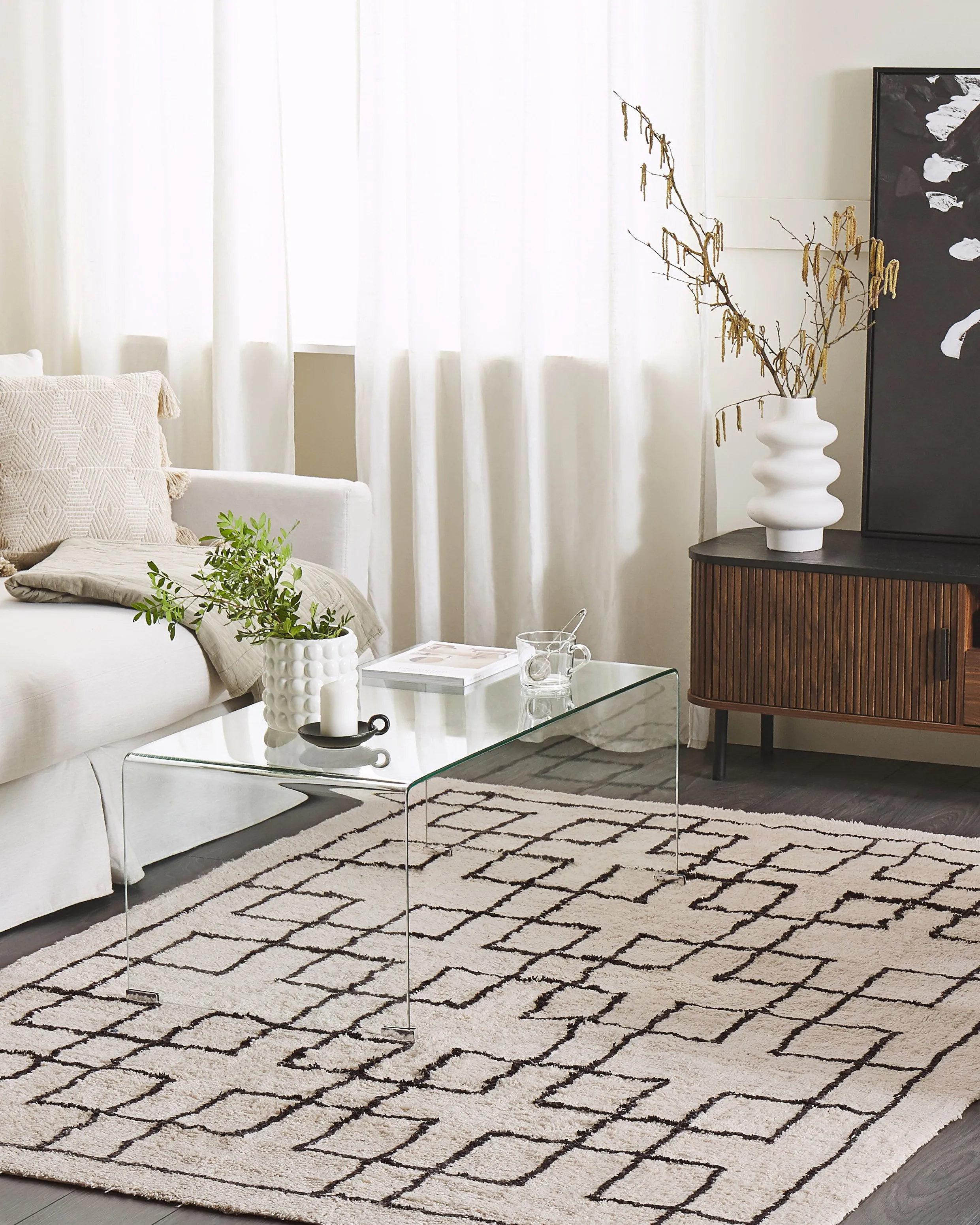 Vloerkleed TURHAL Beige 160 x 230 cm Katoen