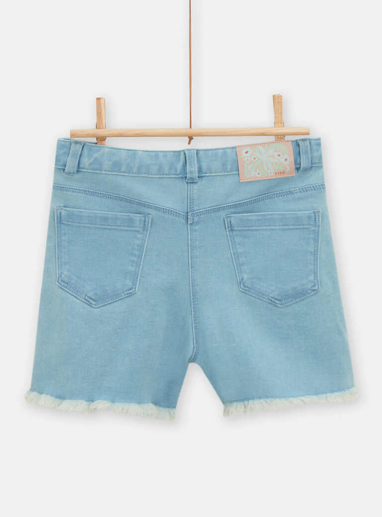 Short en denim clair avec broderie fleurie pour fille