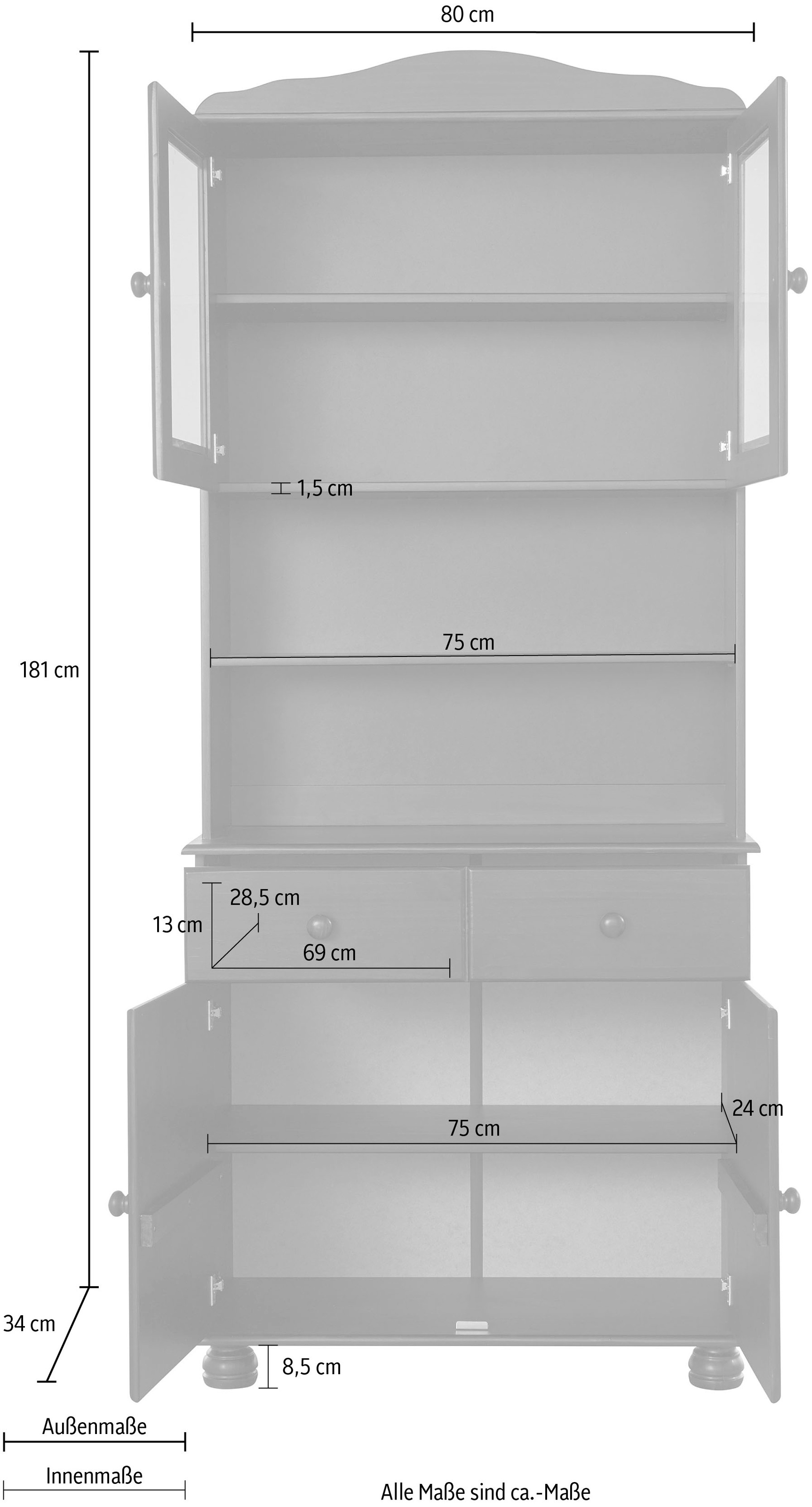 Home affaire Buffet »Mette« 2 Stk. tlg. Mit grosser Schublade und viel Stauraum hinter 4 Türen, Höhe 181cm