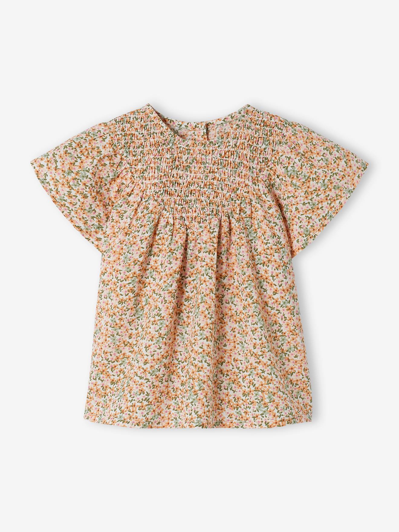 Blusa de manga curta com gola franzida para bebê, branca