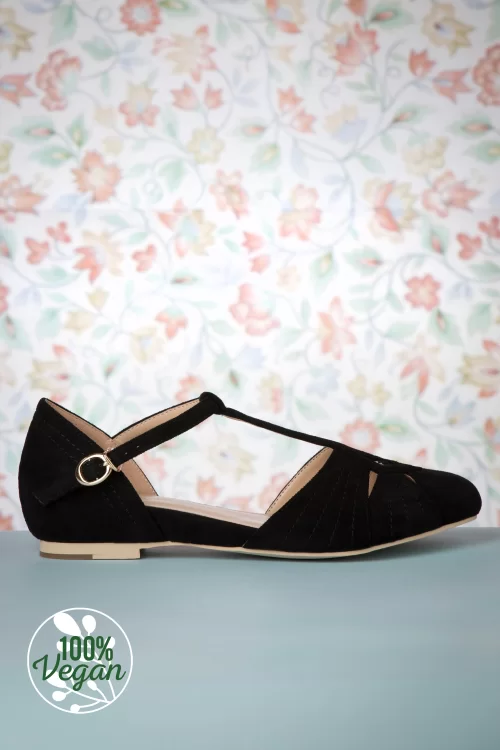 Charlie Stone London T-strap flats in zwart
