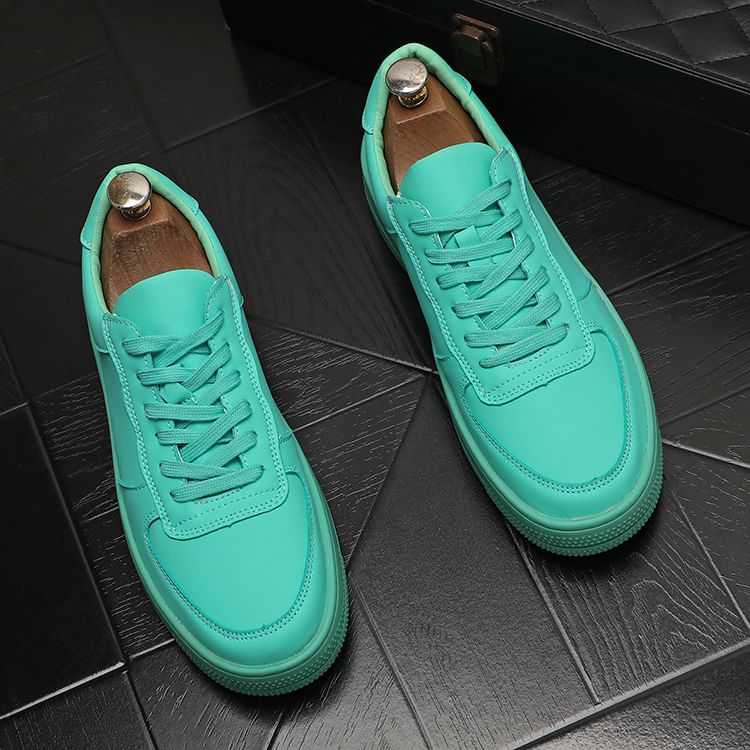 Mr Ozera - Platform Plain Lace-Up Faux Leather Sneakers