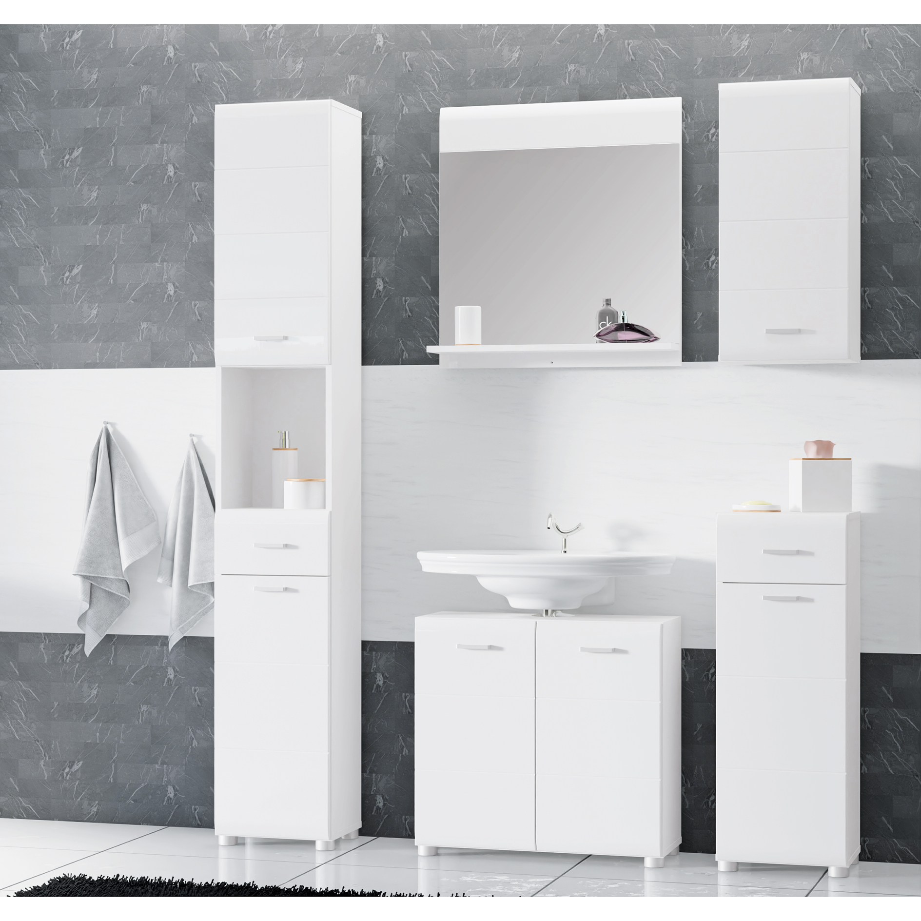 Hochschrank - weiß Hochglanz - 182 cm hoch