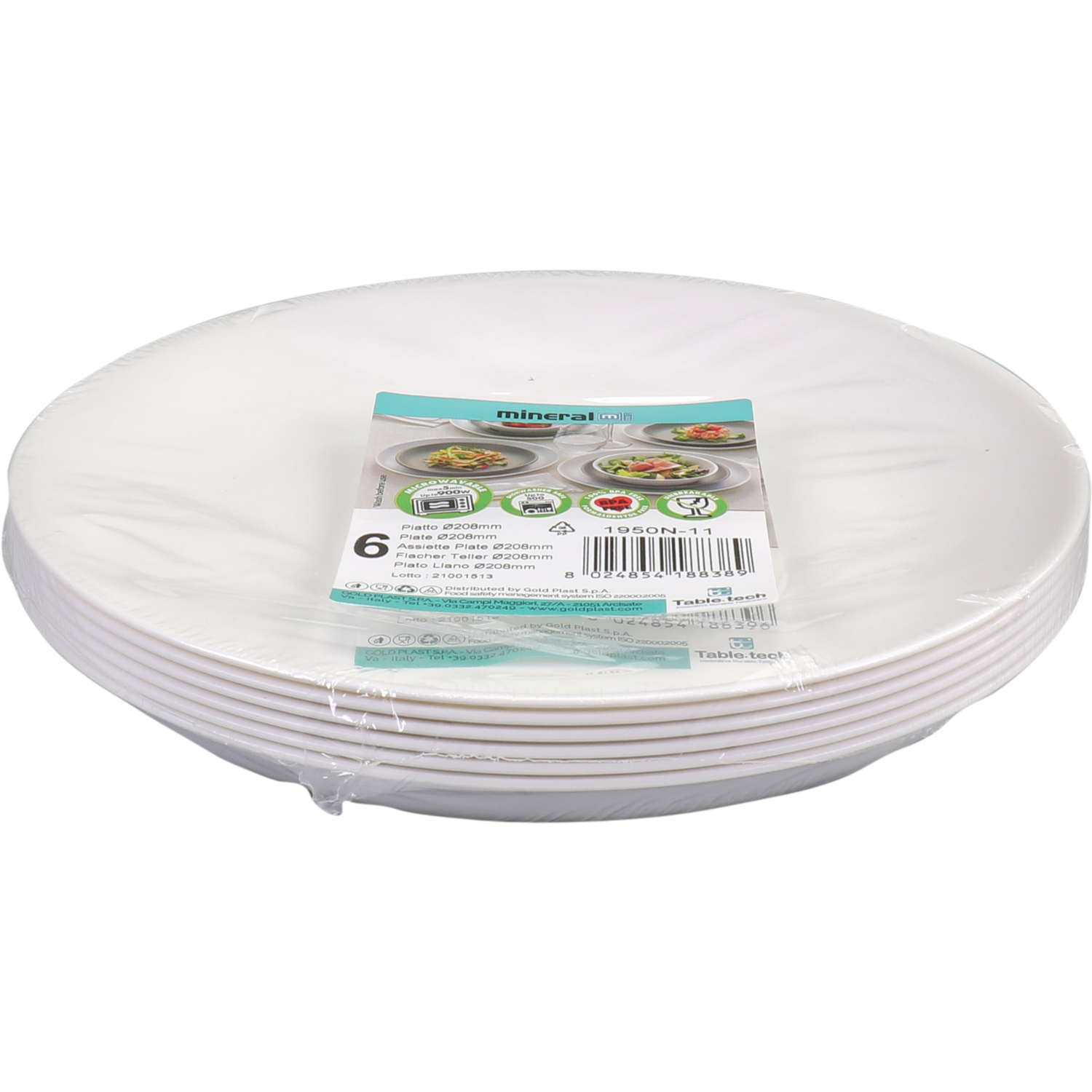 Goldplast Bord, Mineral, reusable, onbreekbaar, rond, 1-vaks, pP, Ø21cm, wit