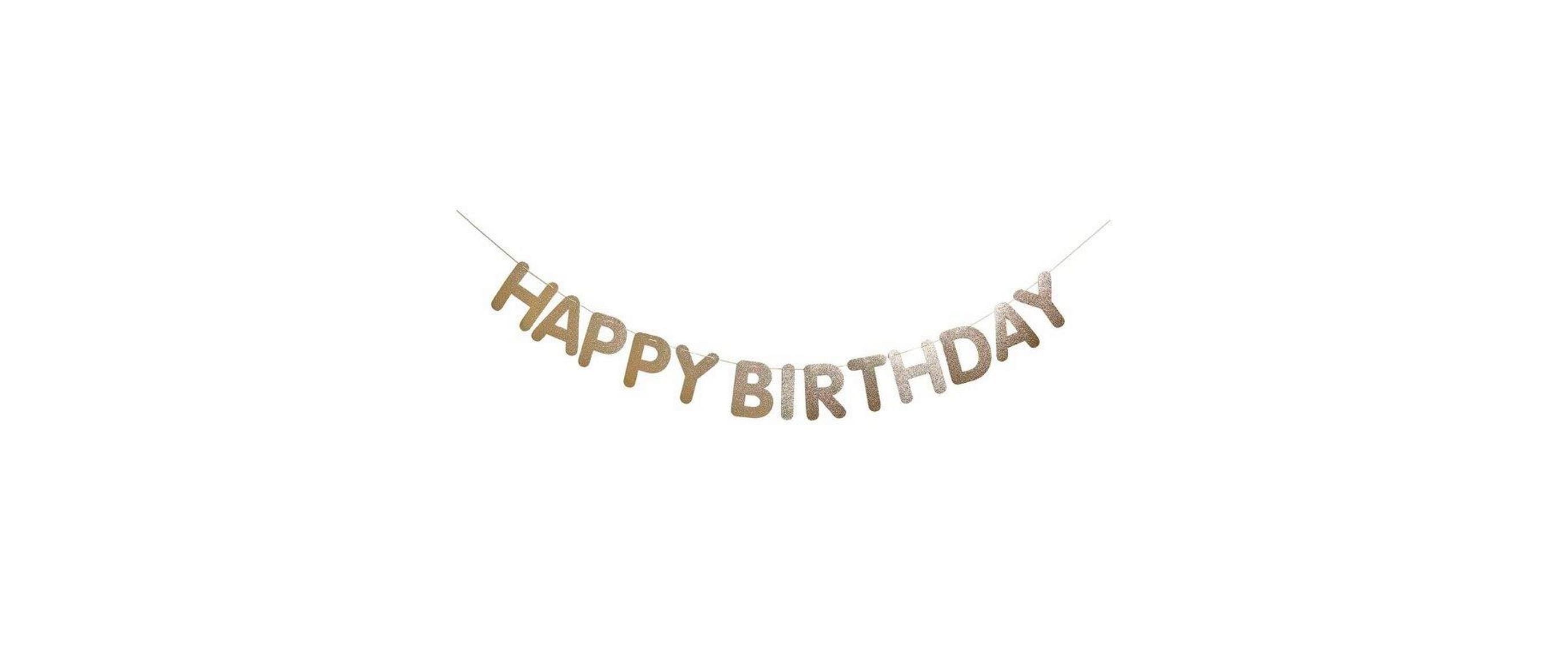 Girlande Happy Birthday, Glitter GoldDekorative Papiergirlande zum Geburtstag