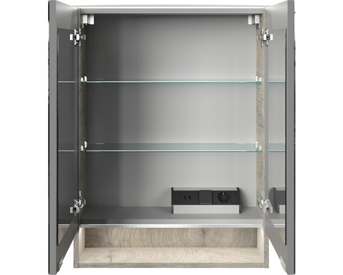 FACKELMANN spiegelkast 60 x 23,1 x 80,9 cm natuurlijk eiken 2-deurs LED