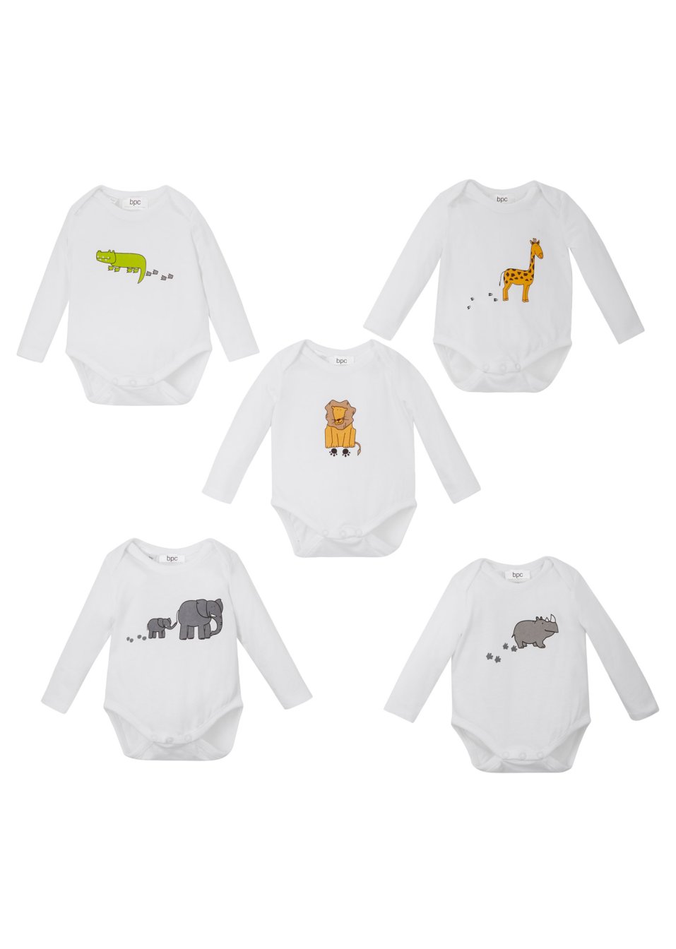 Lot de 5 bodies bébé manches longues coton