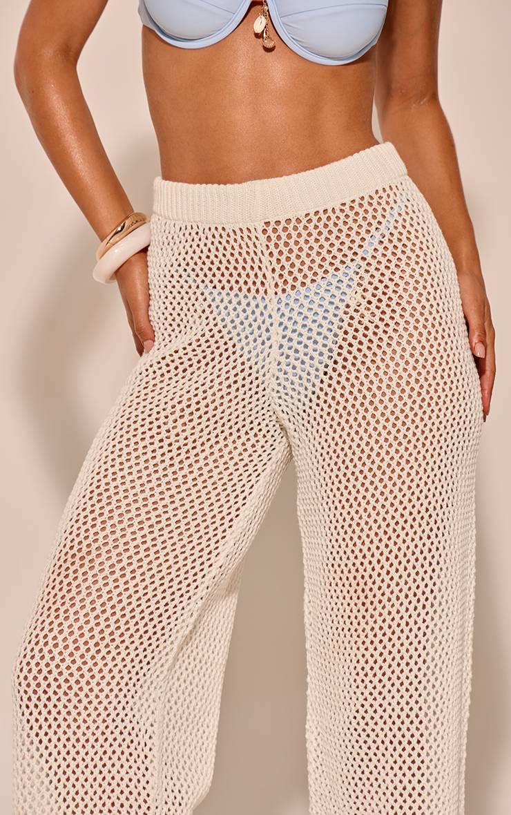 Blanc Pantalon De Plage Droit En Tricot Crochet