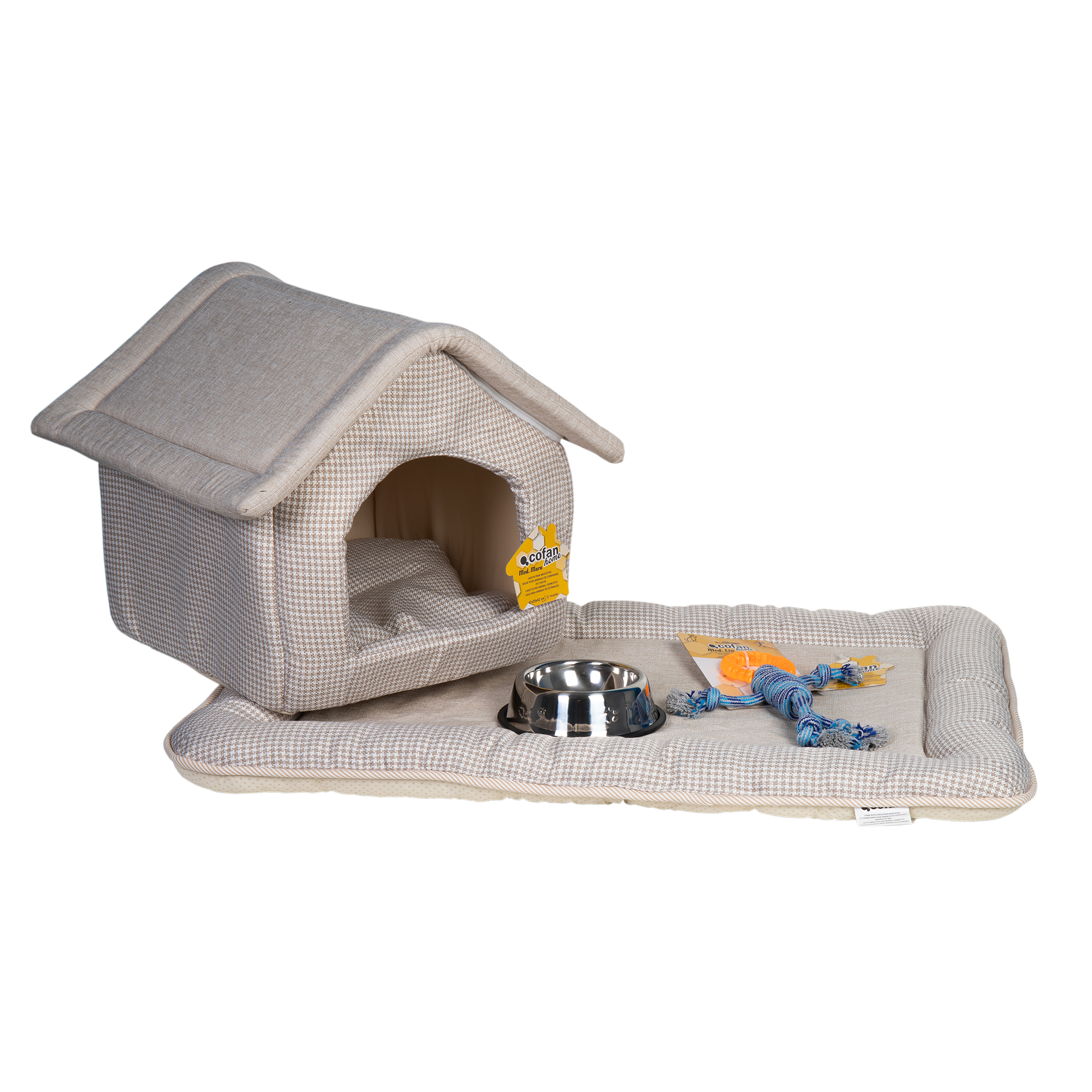 Conjunto Cofan com 4 acessórios para animais de estimação para casa.