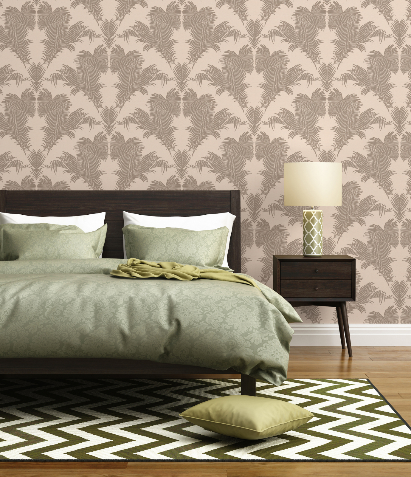 Vliestapete - Palmen - beige-grau - 10 Meter