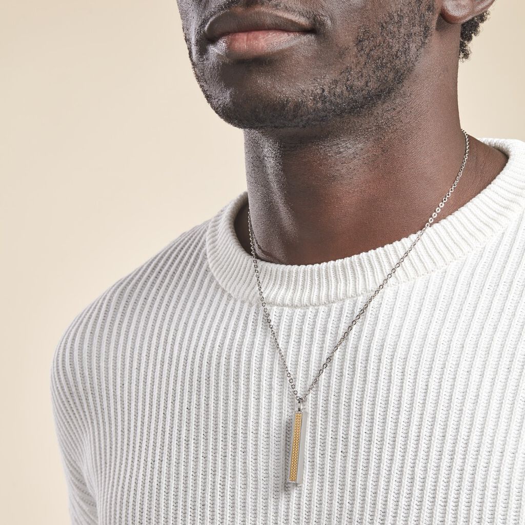 Collier Acier Blanc Et Plaqué Or Antono