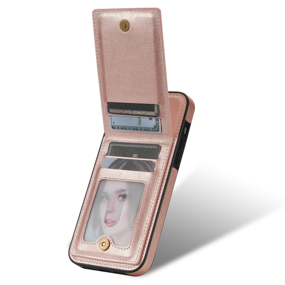 iPhone 14 Hybrid Leder Hardcase Hülle mit Kartenfächer mit Aufsteller (RFID Schutz) - Roségold