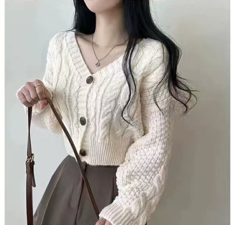 Frigga - V-hals, knoopjes, effen cropped vest
