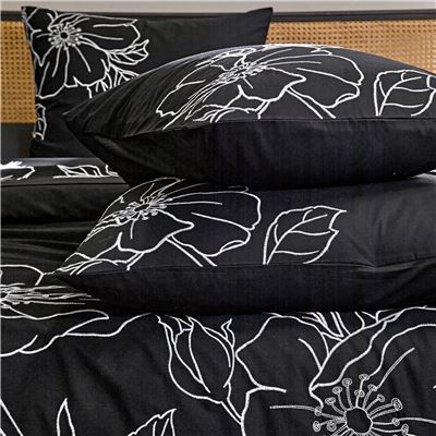 Linge de lit percale grandes fleurs brodées - BECQUET CRÉATION