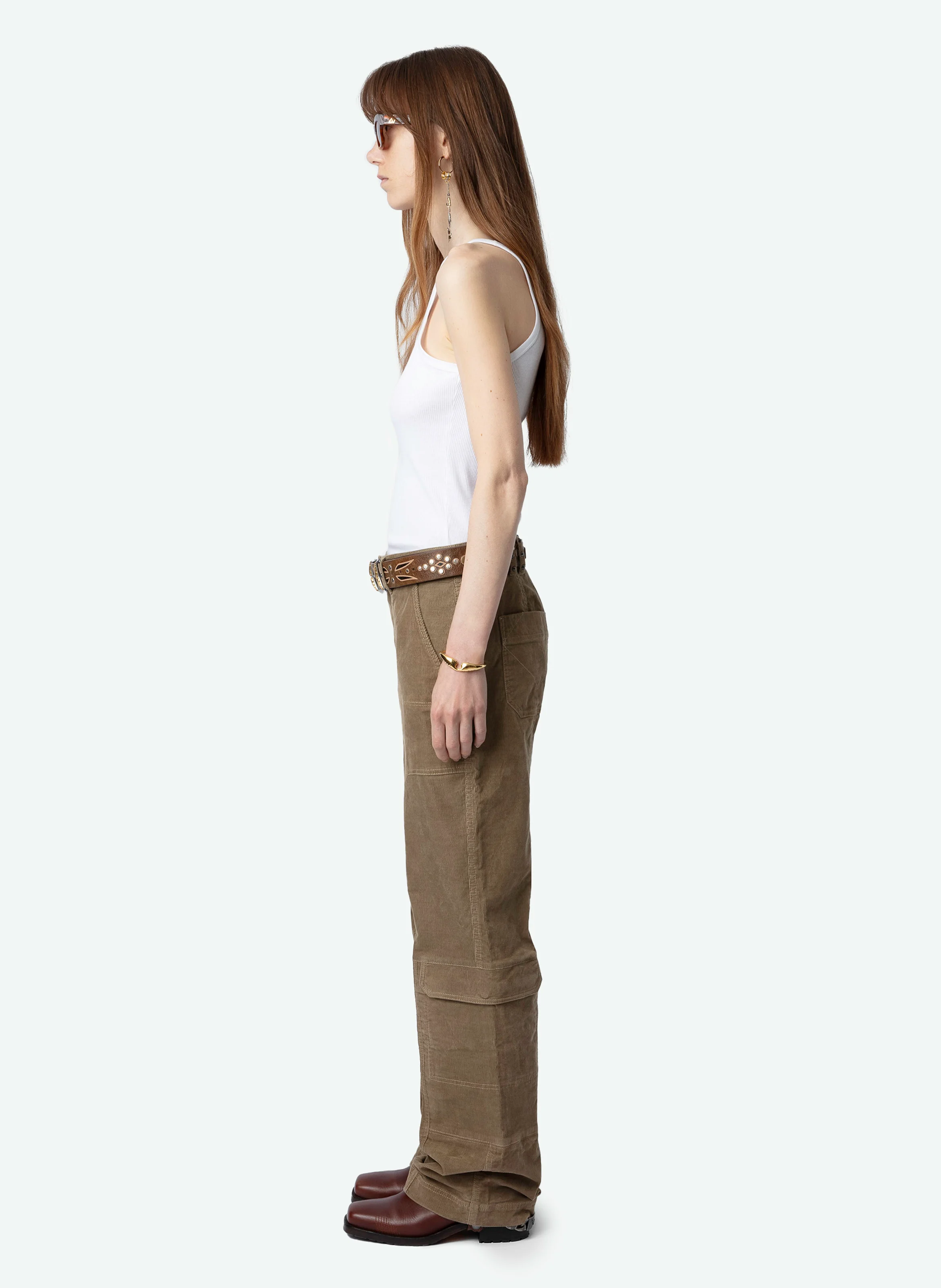 PEPPER - Pantalon large en coton bio mélangé | Beige
