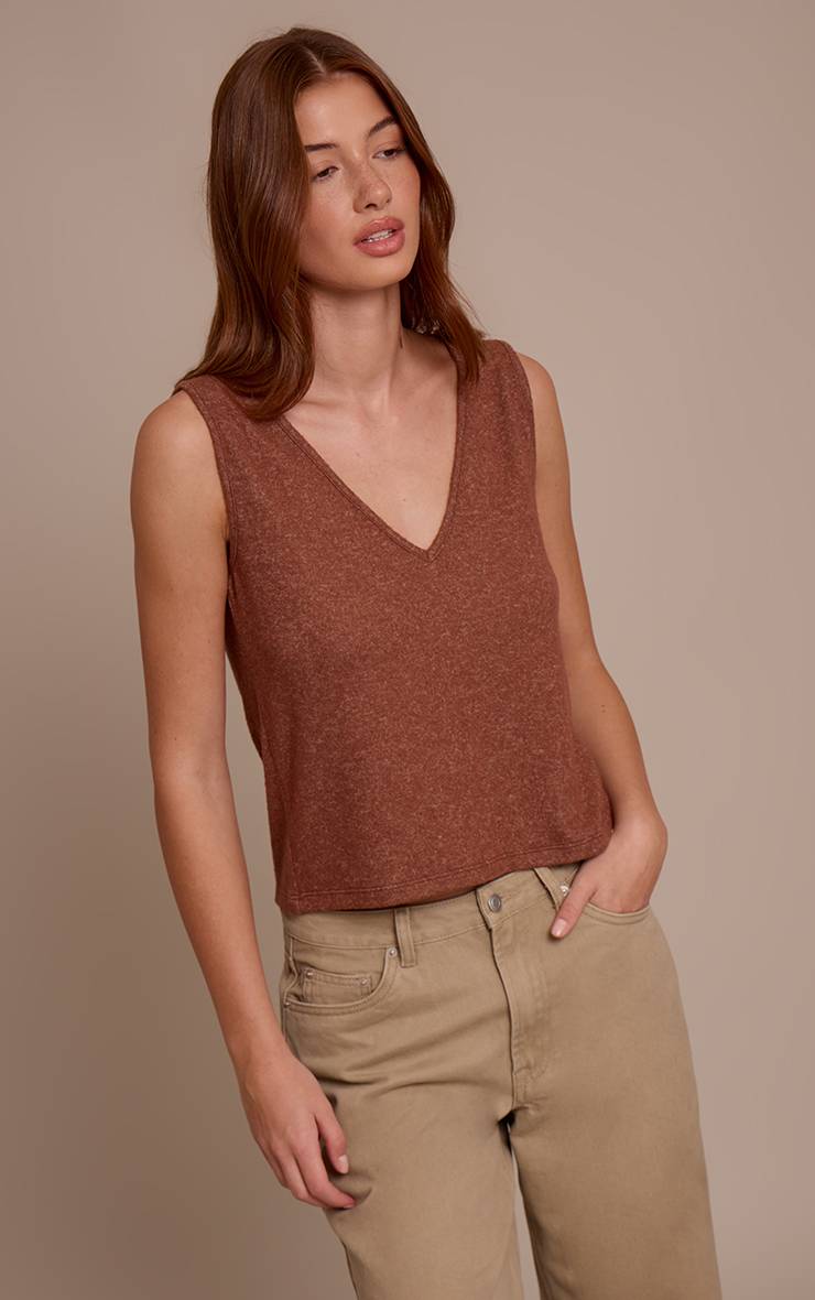 Chocolat Débardeur Gilet Ample En Maille Douce À Col En V