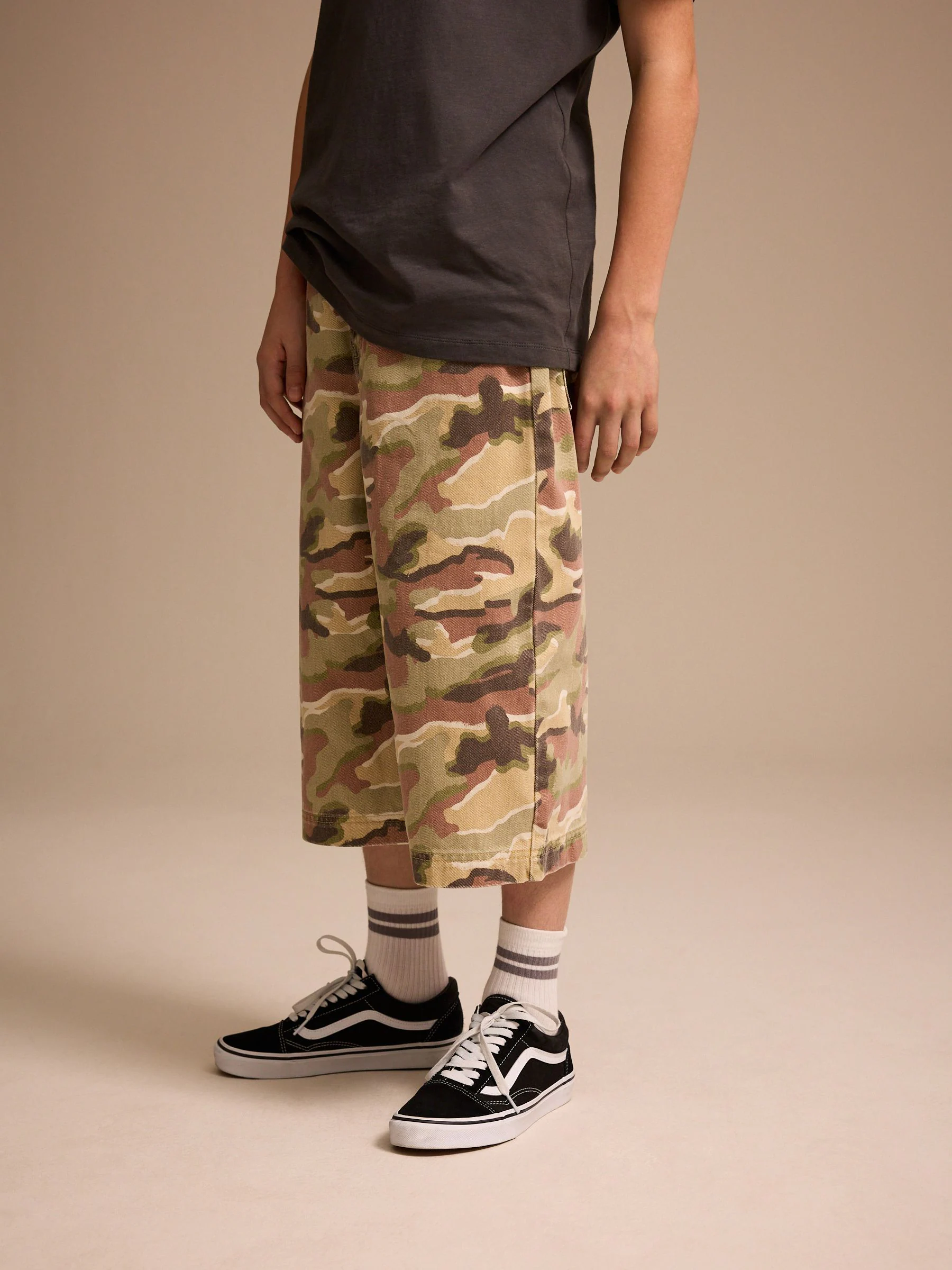 Groen/bruin camouflage - Extra lange Jort 100% katoenen denim shorts (3-16jaar)