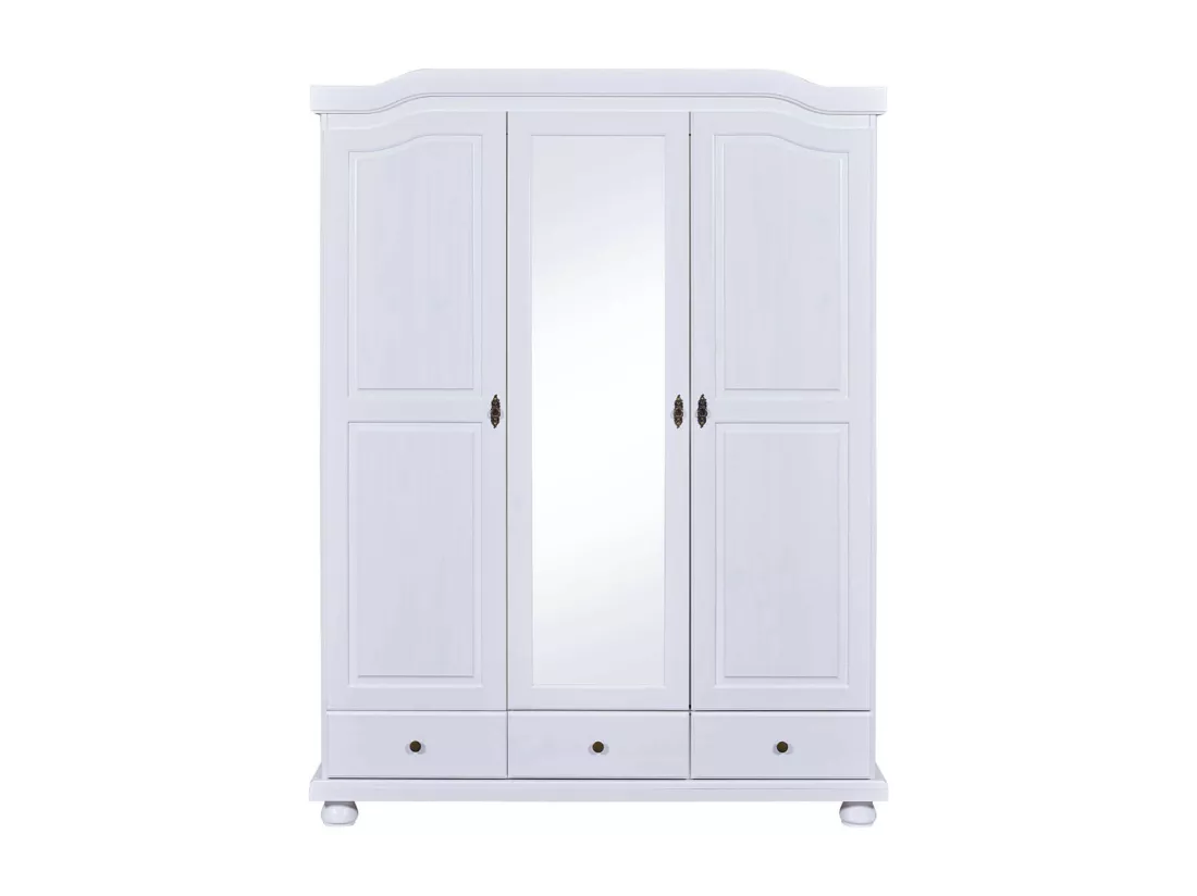 NEDER - Armoire 3 Portes Avec Penderie Bois Massif Vernis Blanc