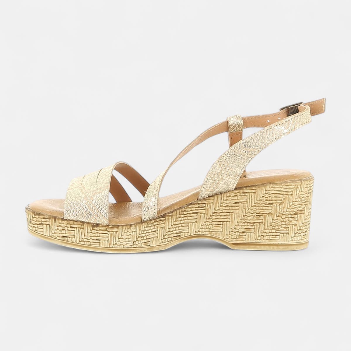 Nu-pieds à talon compensé Femme en cuir or
