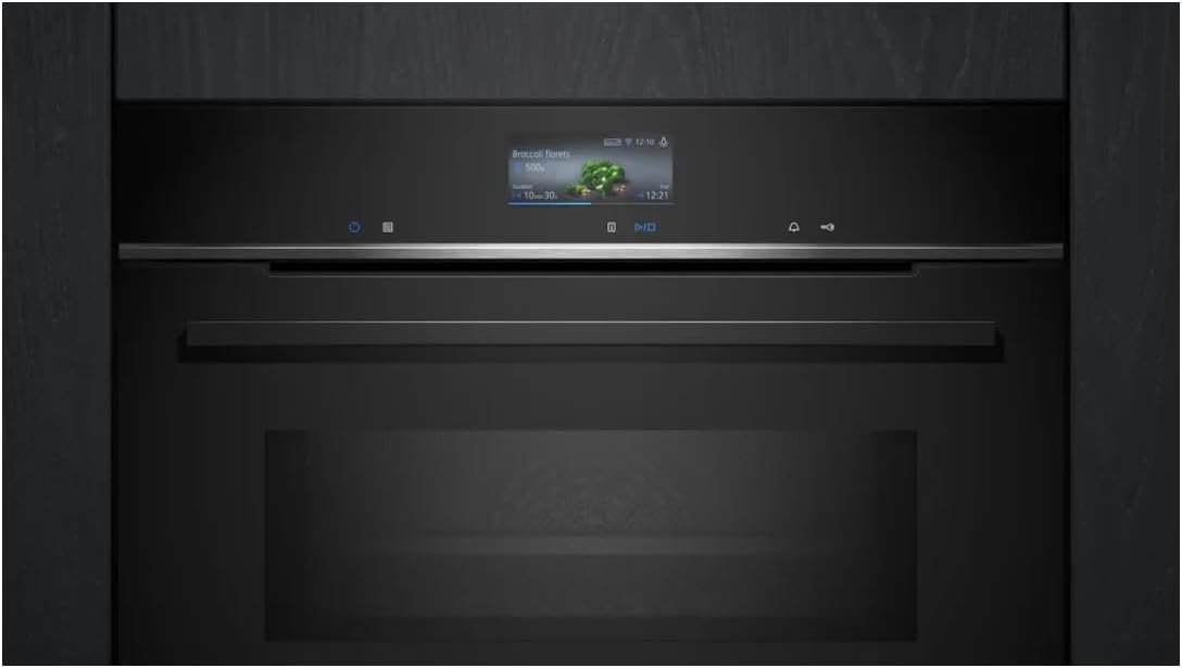 Siemens HM736GAB1, iQ700 Smarter Einbau-Backofen mit Mikrowellenfunktion, 60 x 60 cm, Made in Germany, 800 W, Schwarz, ecoClean & humidClean Selbstreinigung, Air Fry, cookControl, Farb-Touchscreen