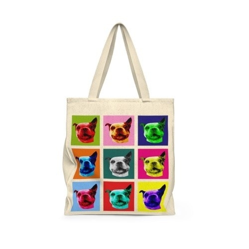 Bolsa Mascochula estilo Warhol personalizada com seu animal de estimação multicolorido.