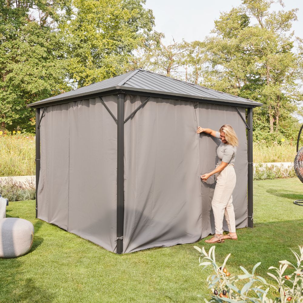 Home Deluxe - LED Solar Paviljoen Gordijnen AZUR - Kleur Grijs - 100% Polyester - UV-bestendig