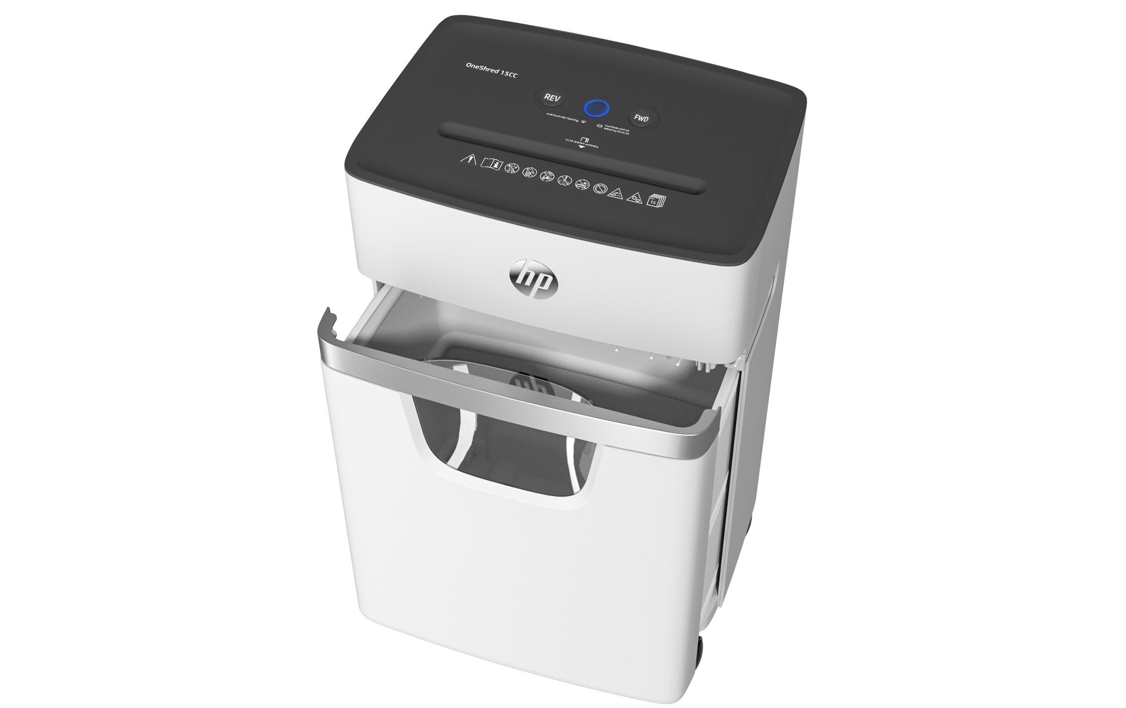 Aktenvernichter OneShred 15CC P-4, 15 Seiten<br>Dokumentenvernichter von HP