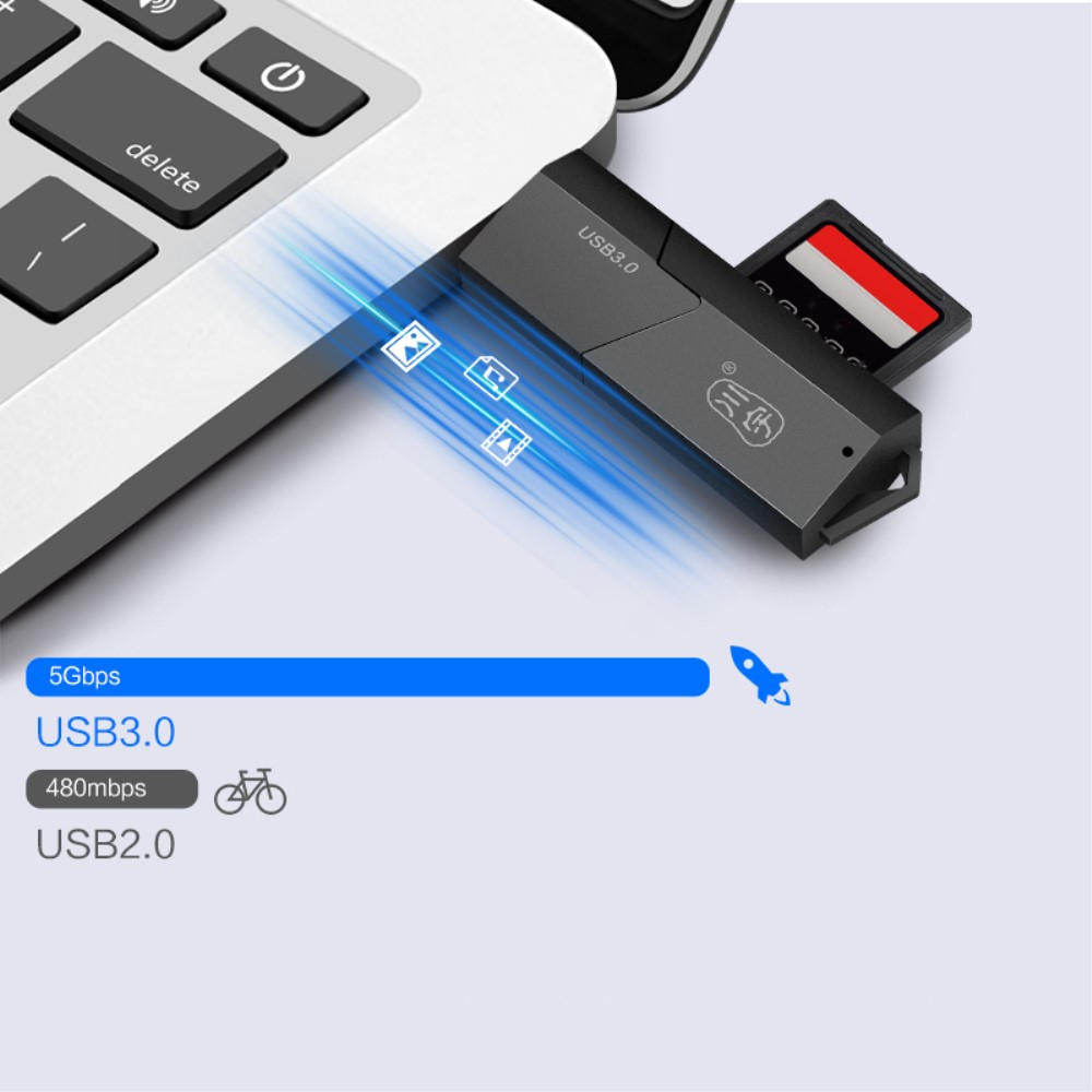 USB 3.1 Kartenlesegerät Card Reader für SD und Micro SD Speicherkarten - Schwarz