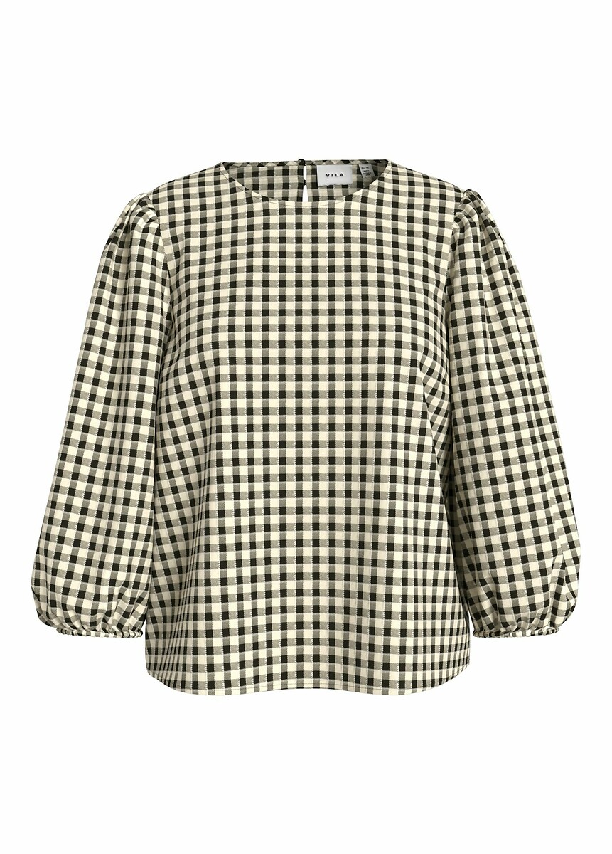 VILA<br>Blusa com decote redondo e estampa xadrez