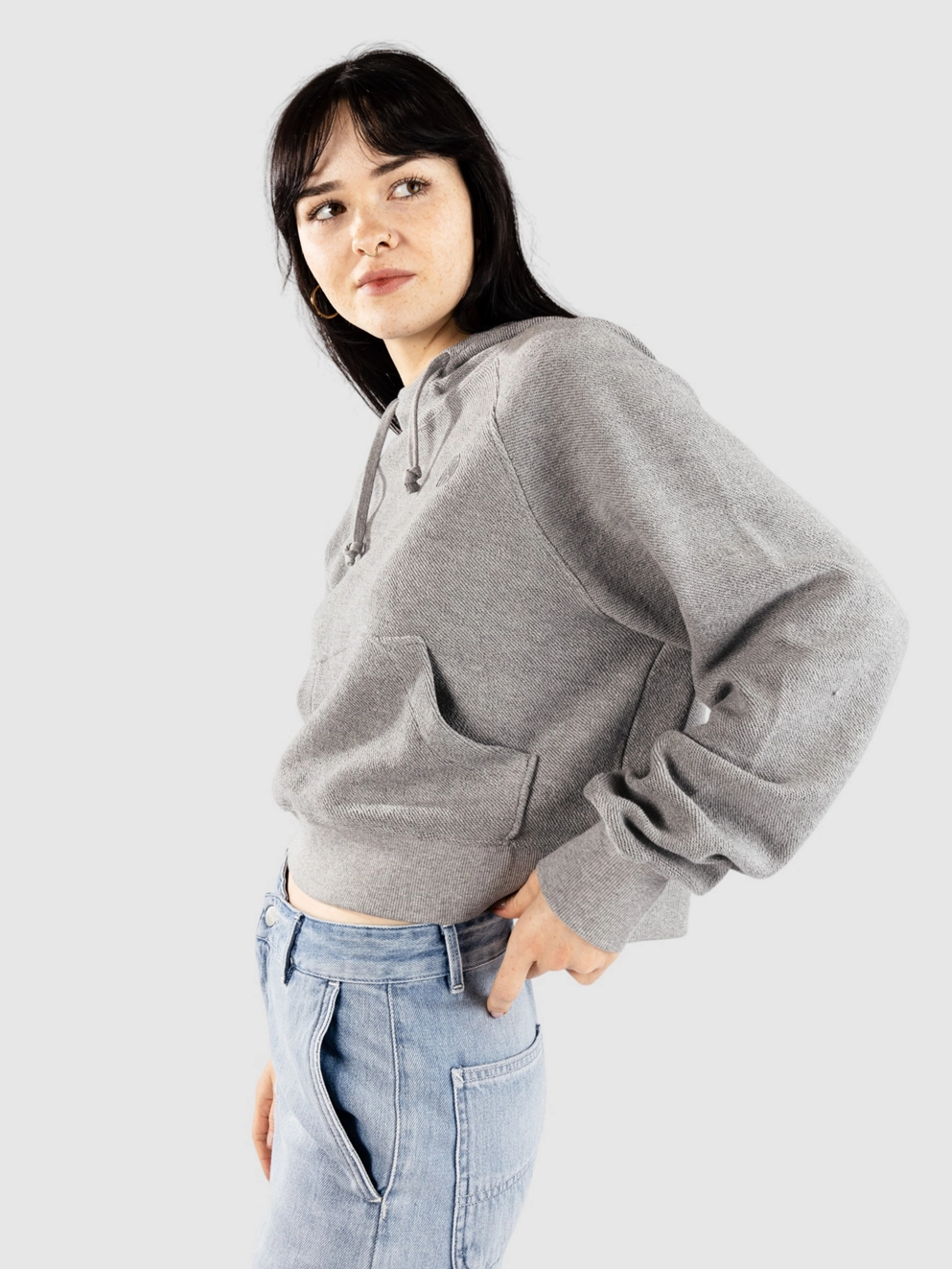 Ninth Hall Boxy Crop Reverse Terry Hoodie grey