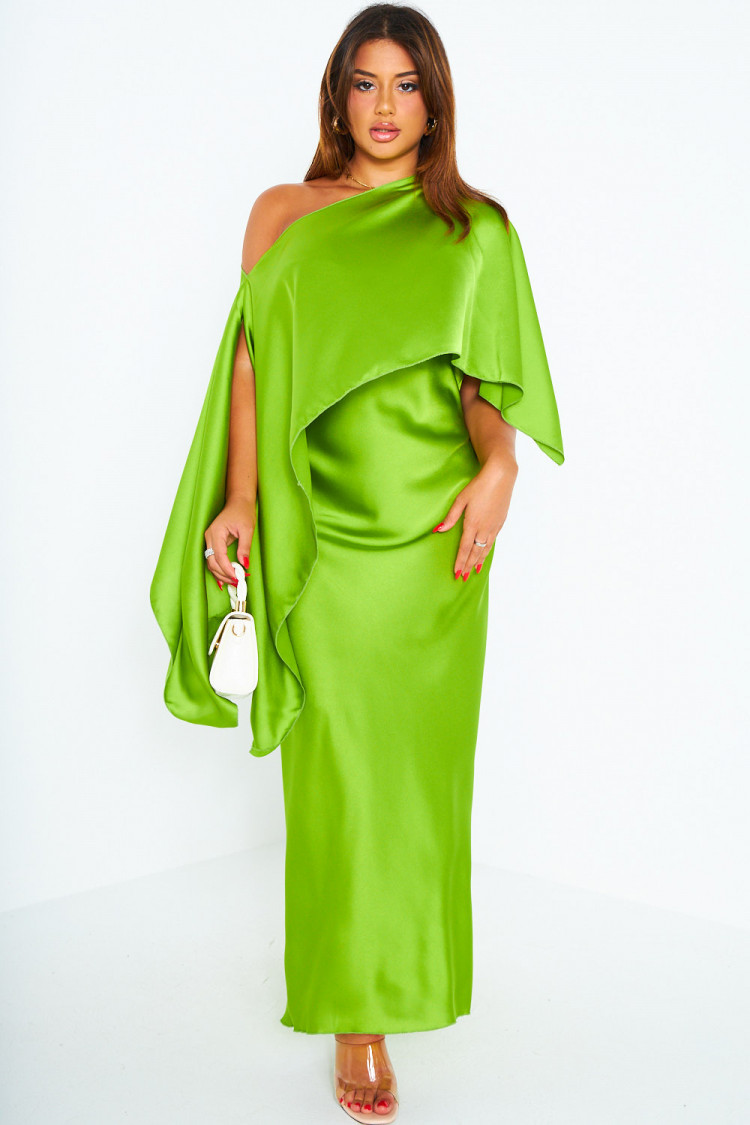 Ensemble 2 pièces robe + poncho satiné vert
